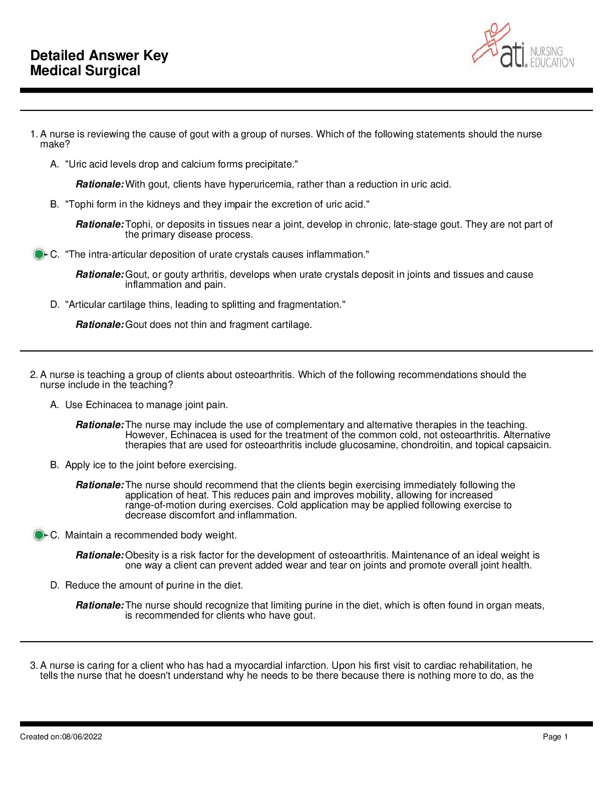 ATI Med Surg Detailed Answer Key - DocMerit