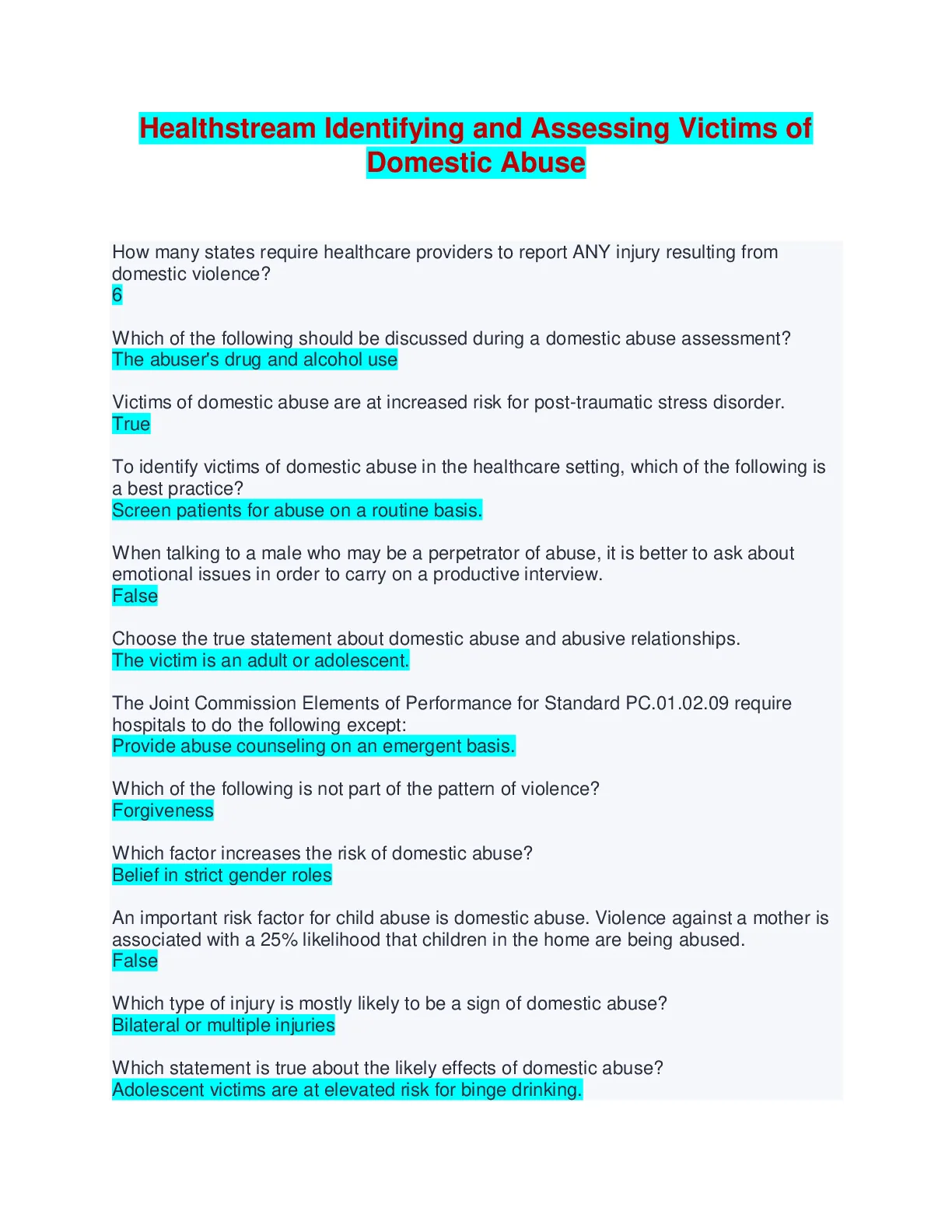 Healthstream Identifying and Assessing Victims of Domestic Abuse - DocMerit