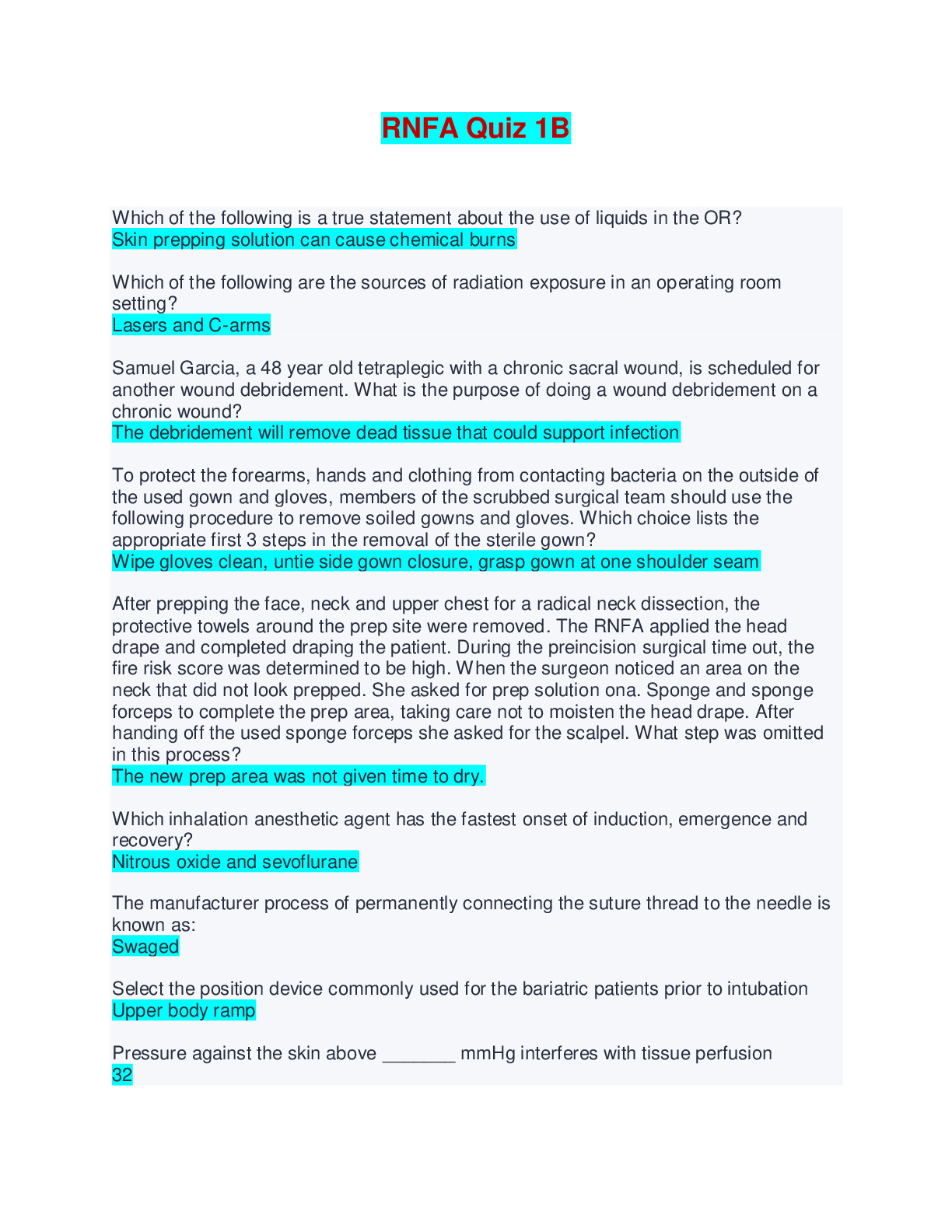 RNFA Quiz 1B QUESTIONS & ANSWERS 2024 ( A+ GRADED 100% VERIFIED) Brand ...