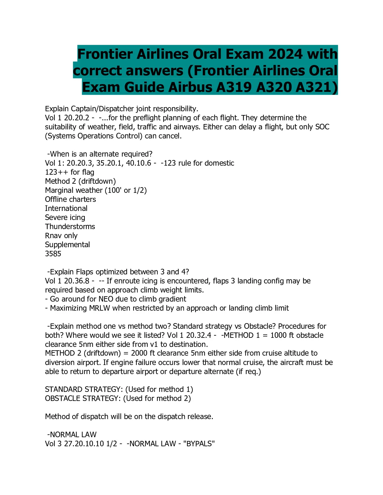 Frontier Airlines Oral Exam 2024 with correct answers (Frontier ...