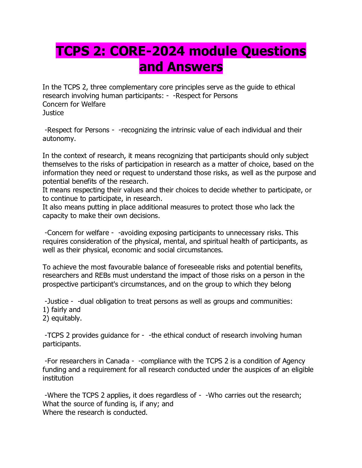 TCPS 2: CORE Review ALL ANSWERS 100% CORRECT SPRING FALL 2022/2023 ...