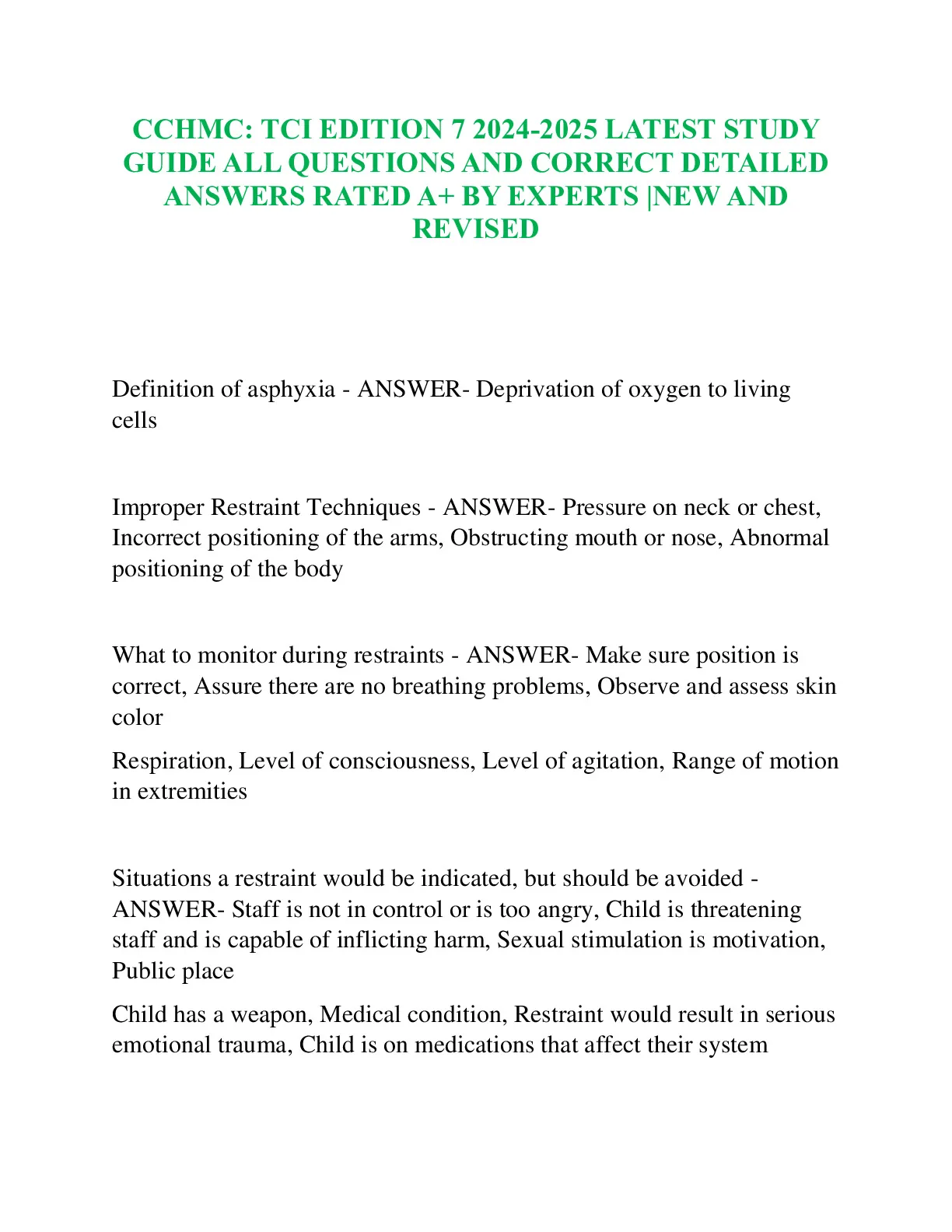 CCHMC: TCI EDITION 7 2024-2025 LATEST STUDY GUIDE ALL QUESTIONS AND ...