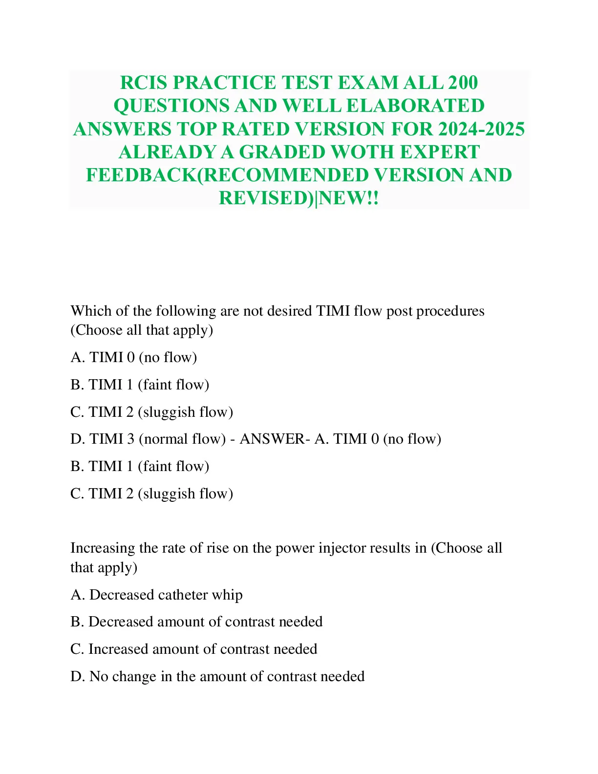 RCIS PRACTICE TEST EXAM ALL 200 QUESTIONS AND WELL ELABORATED ANSWERS ...