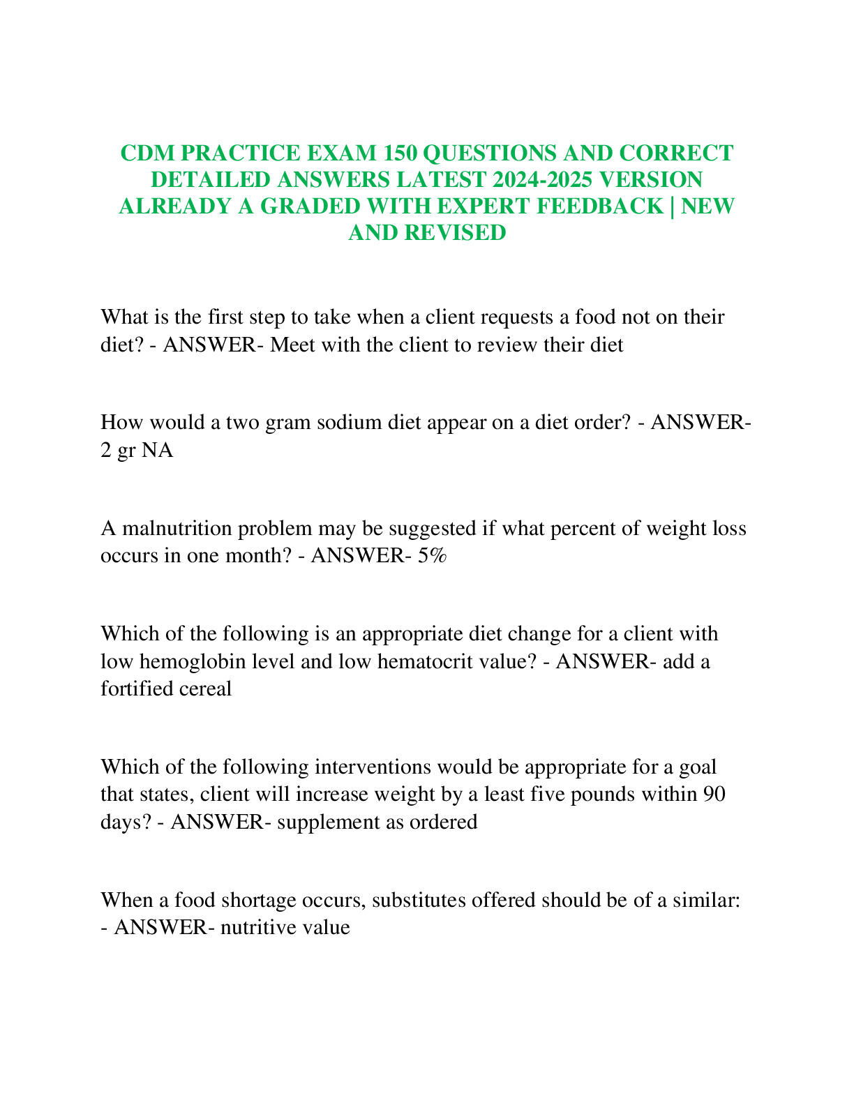 CDM Practice Test Questions & Answers 2023-24 - DocMerit