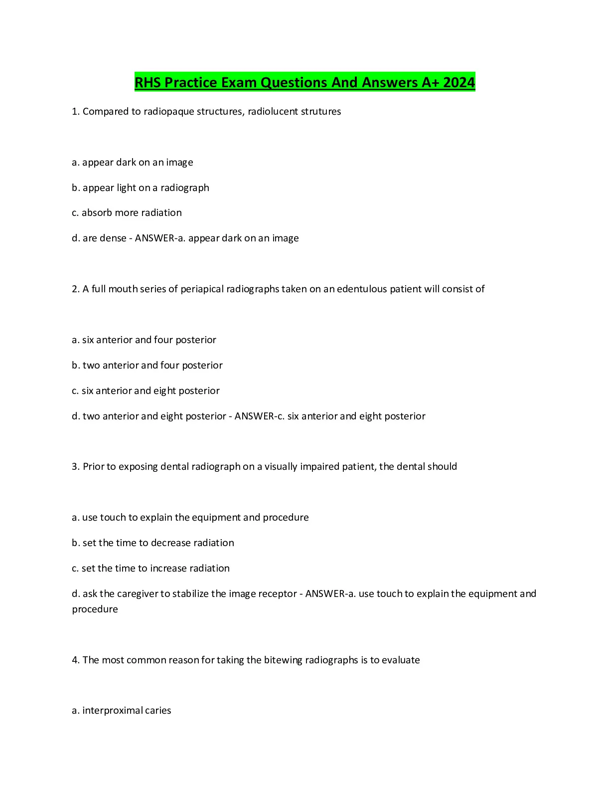 DANB RHS EXAM - STUDY GUIDE, RHS PRACTICE EXAM - DocMerit