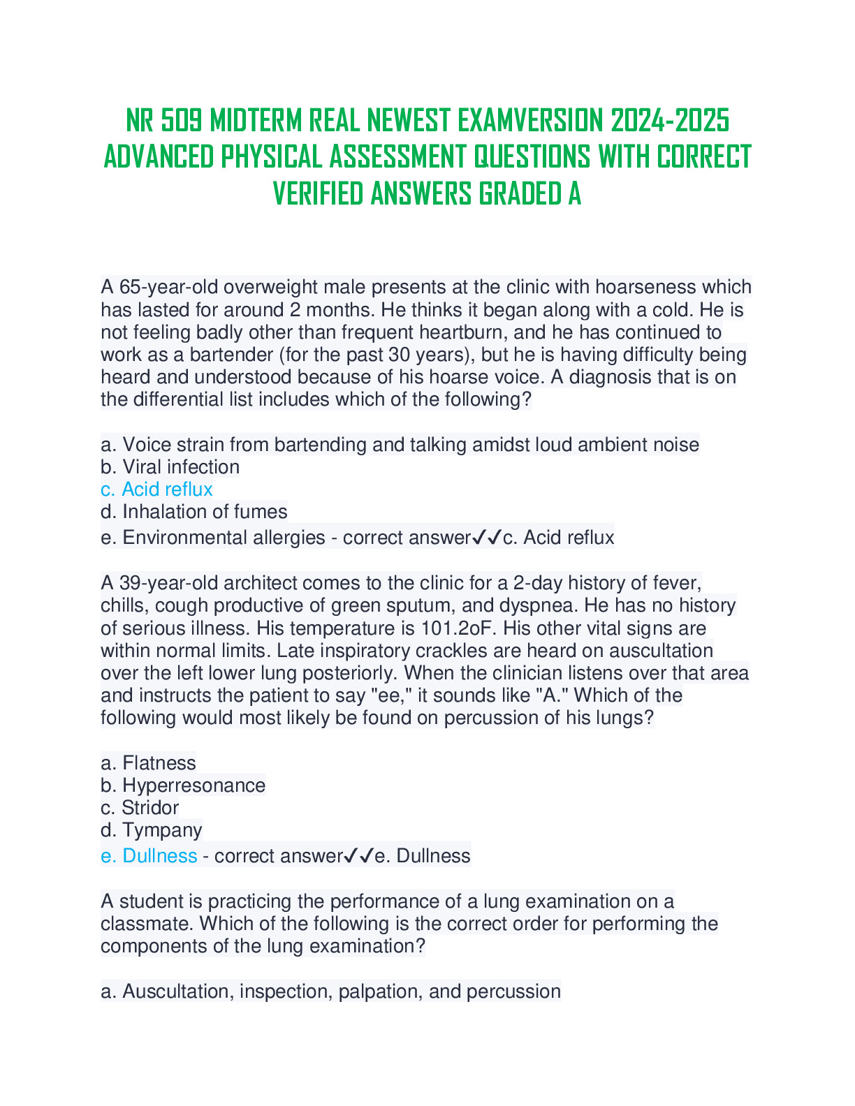 Nr 509 midterm real newest examversion 2024 2025advanced physical