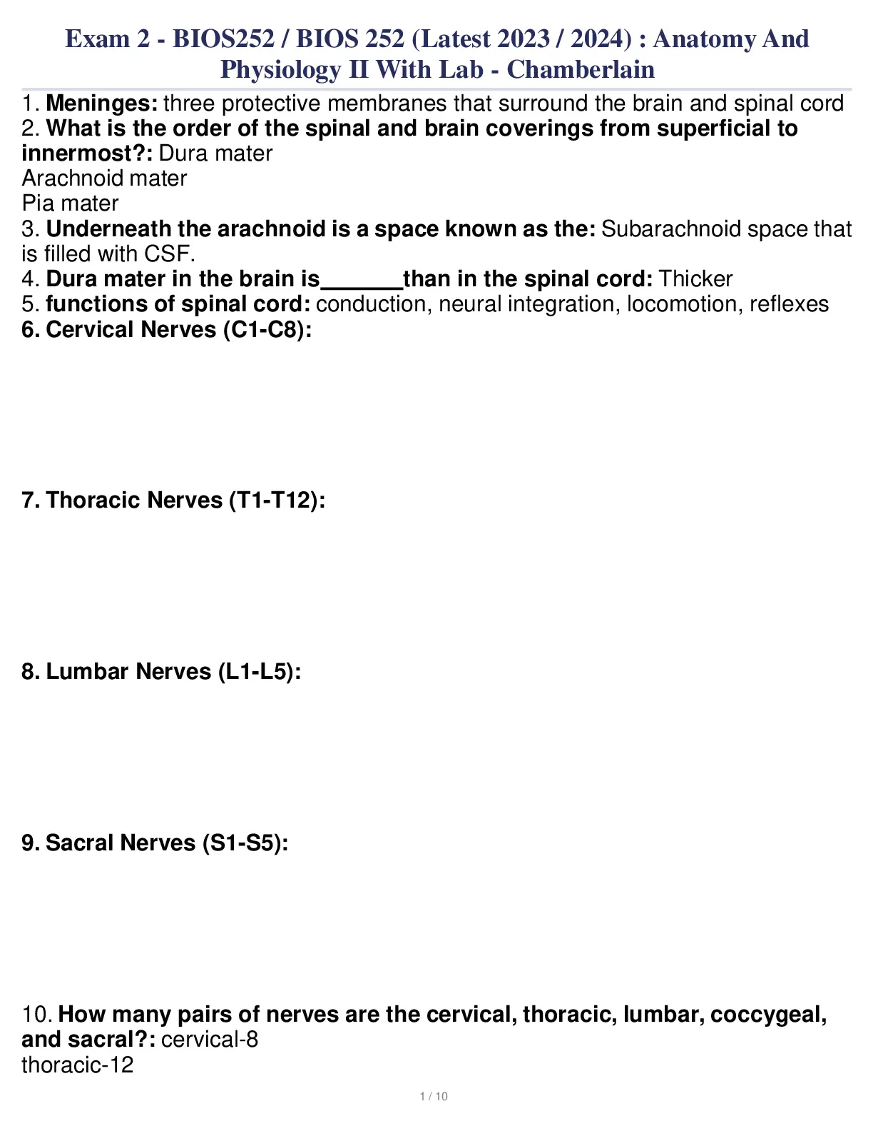 Exam 2 - BIOS252 / BIOS 252 (Latest 2023 / 2024) :Anatomy And ...
