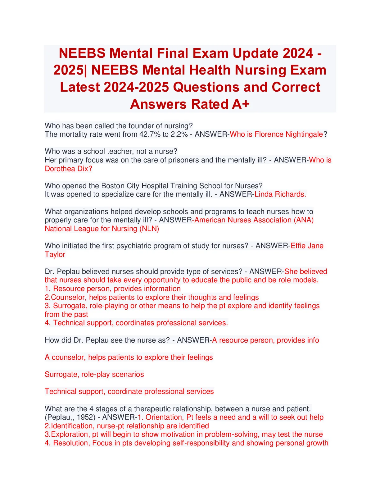 NEEBS Mental Final Exam Update 2024 -2025| NEEBS Mental Health Nursing ...