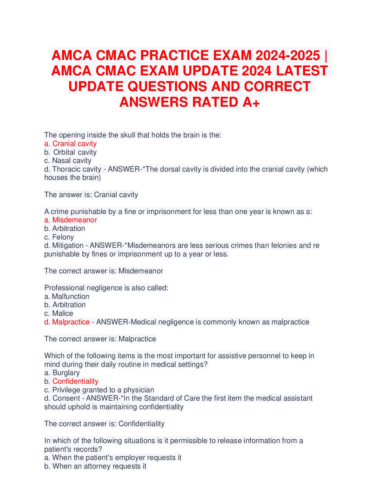 AMCA CMAC PRACTICE EXAM 2024-2025 | AMCA CMAC EXAM UPDATE 2024 LATEST ...