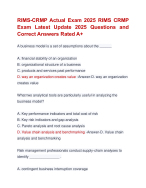 RIMS-CRMP Actual Exam 2025 RIMS CRMP Exam Latest Update 2025 Questions and  Correct Answers Rated A