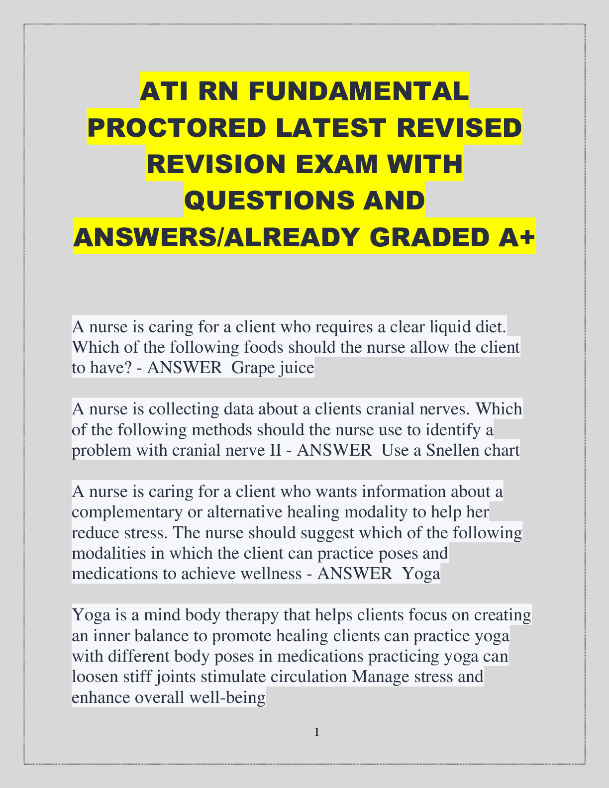 ATI RN Fundamentals Proctored Exam Question Bank (250 Q & A) (Upto