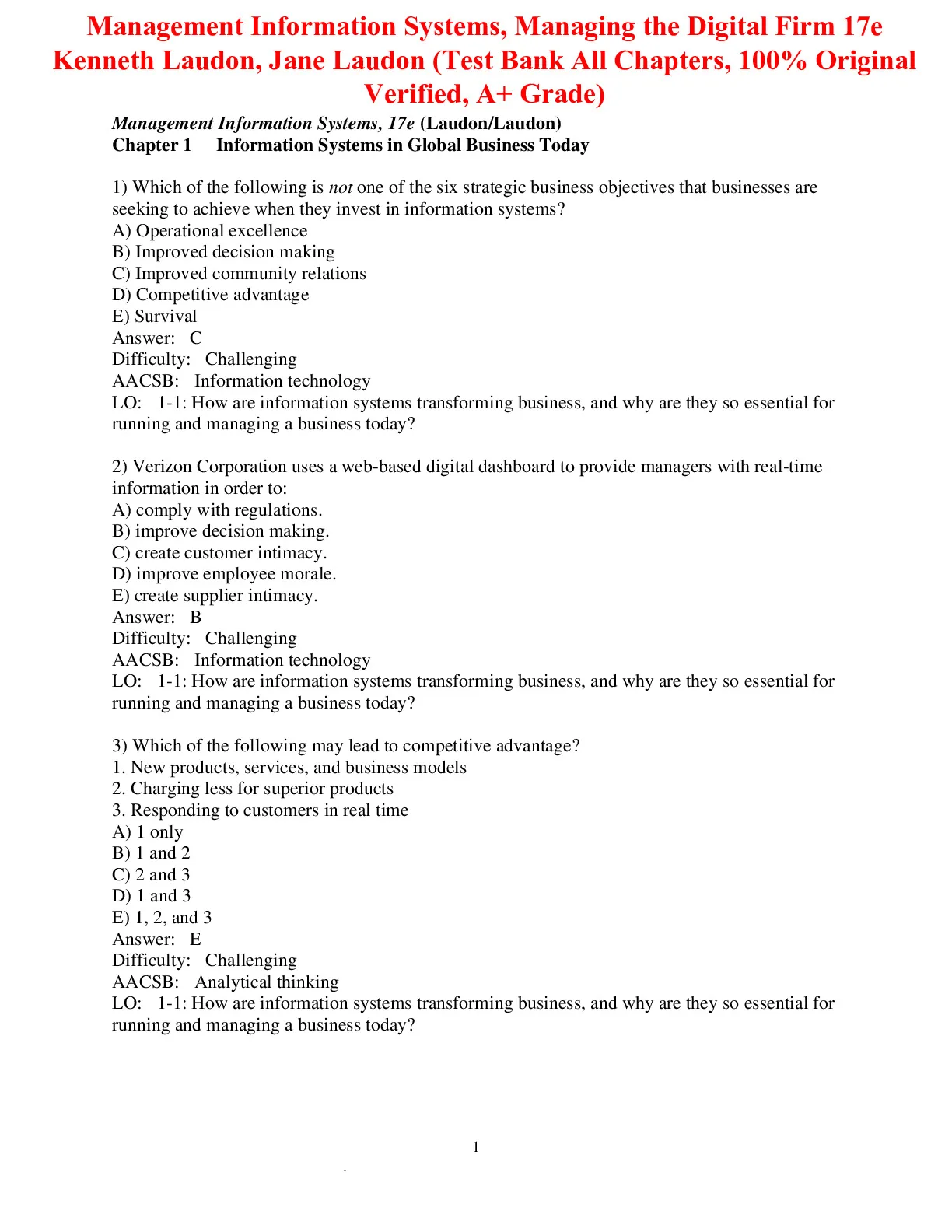 Test Bank For Management Information Systems Managing the Digital Firm ...