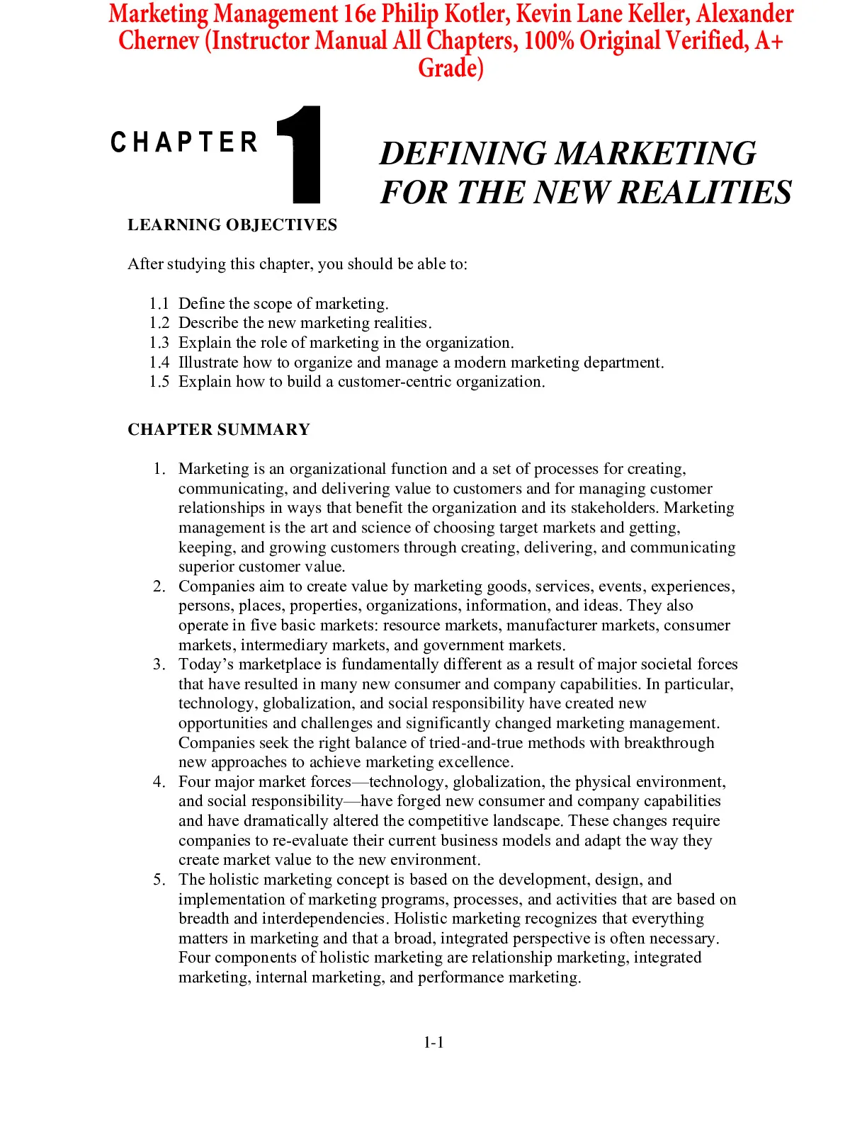 Instructor Manual For Marketing Management 16th - DocMerit