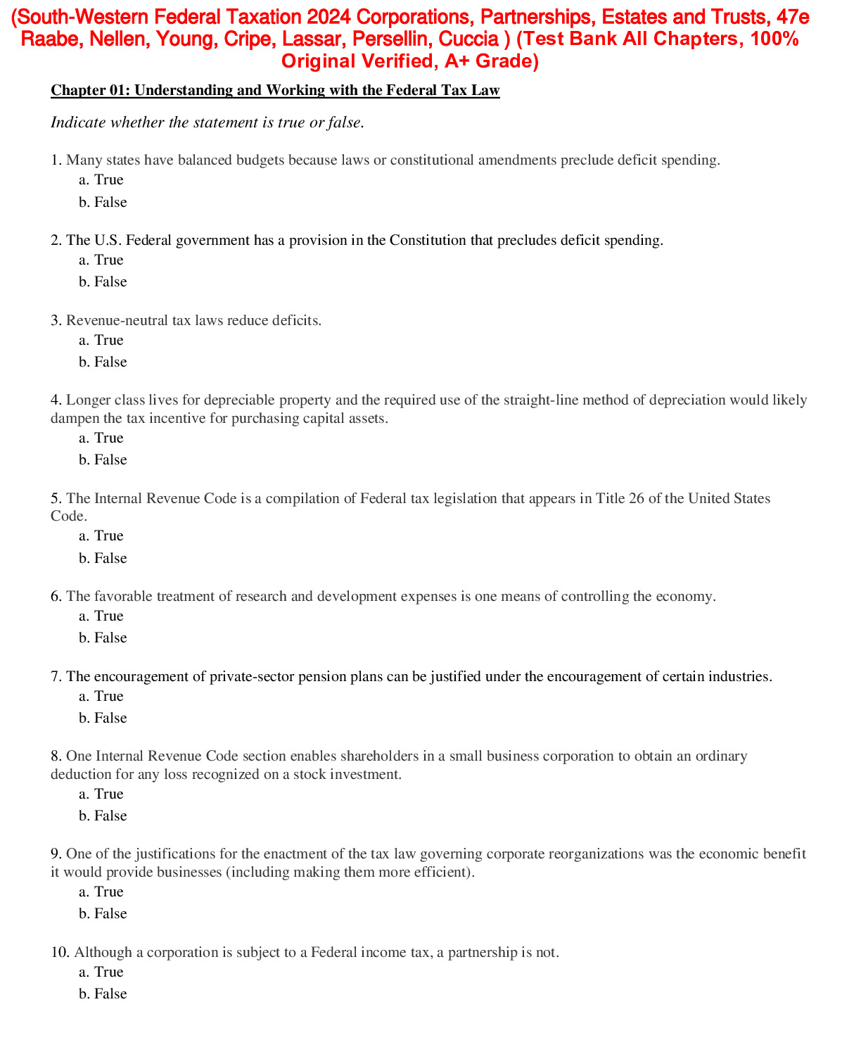 Solutions Manual With Test Bank For South-Western Federal Taxation 2024 ...