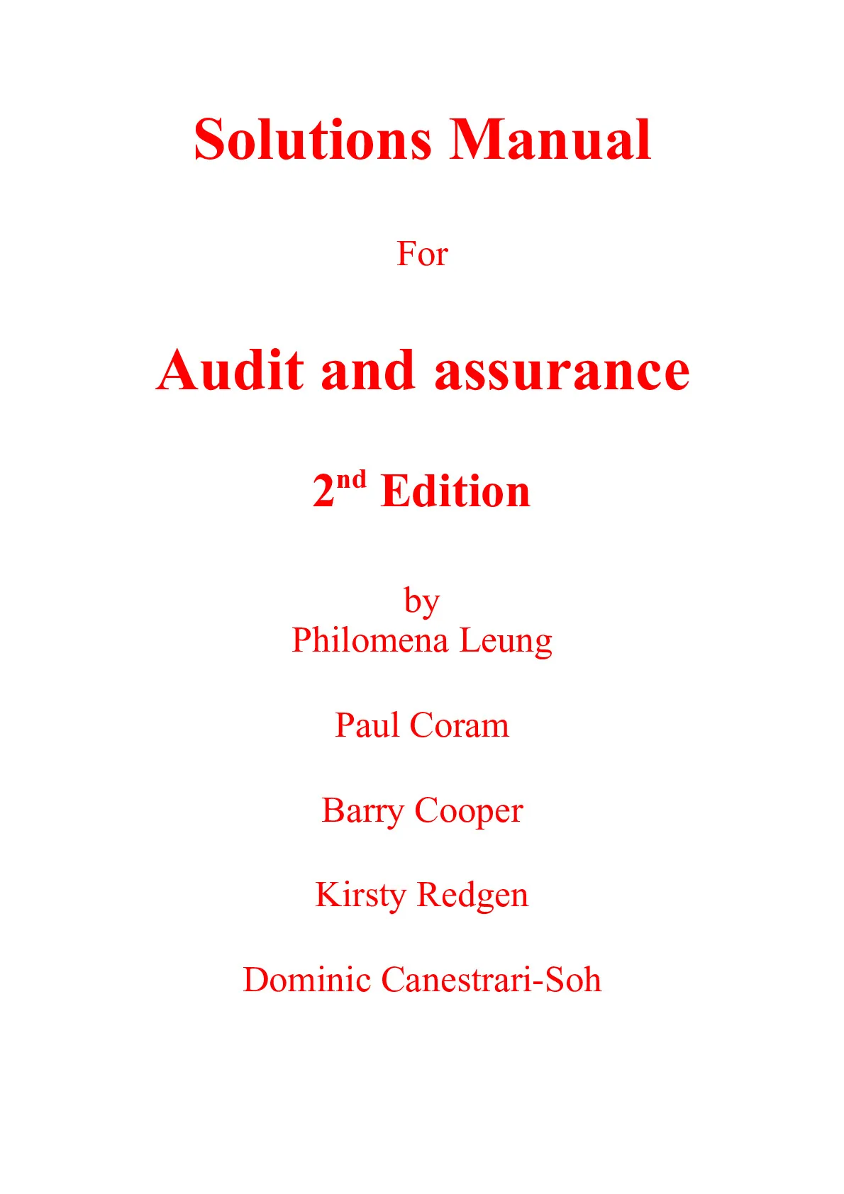 Solutions Manual For Audit and Assurance 2nd - DocMerit