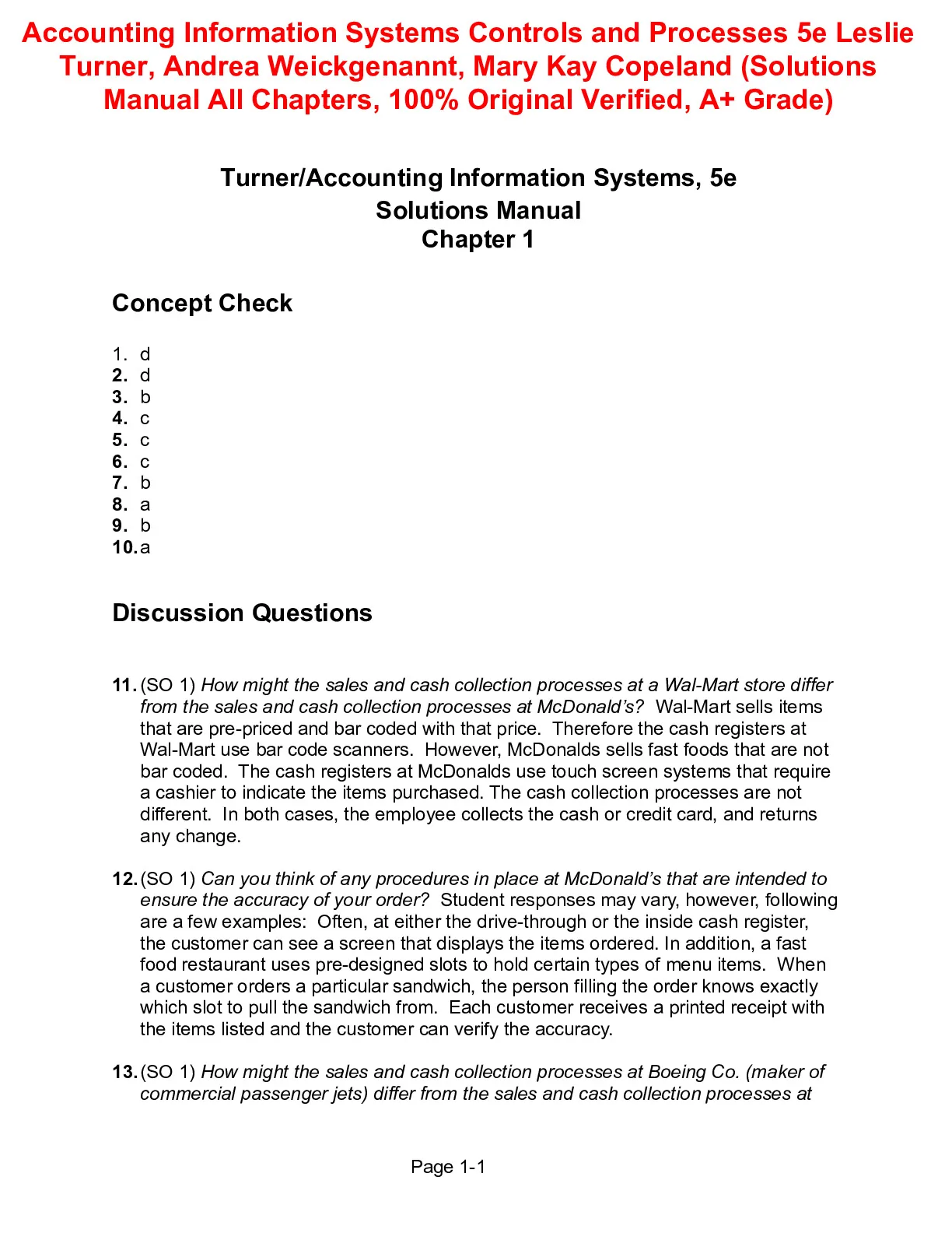 Solutions Manual For Accounting Information Systems Controls and ...