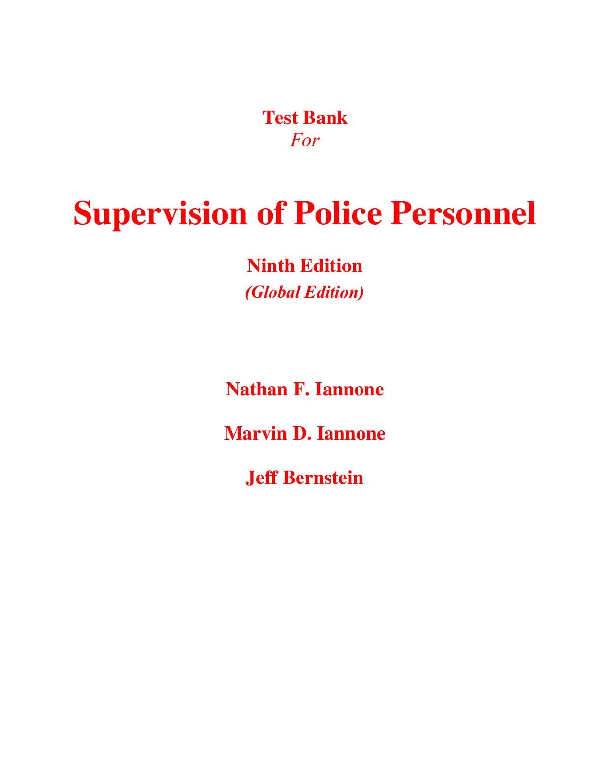 Test Bank For Supervision of Police Personnel 9th Edition (Global ...