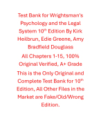 Test Bank Wrightsman's Psychology and the Legal System 10th Edition By Kirk Heilbrun, Edie Greene, Amy Bradfield Douglass