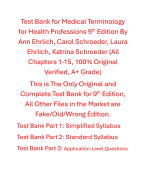 Test Bank Medical Terminology for Health Professions 9th Edition By Ann Ehrlich, Carol Schroeder, Laura Ehrlich, Katrina Schroeder