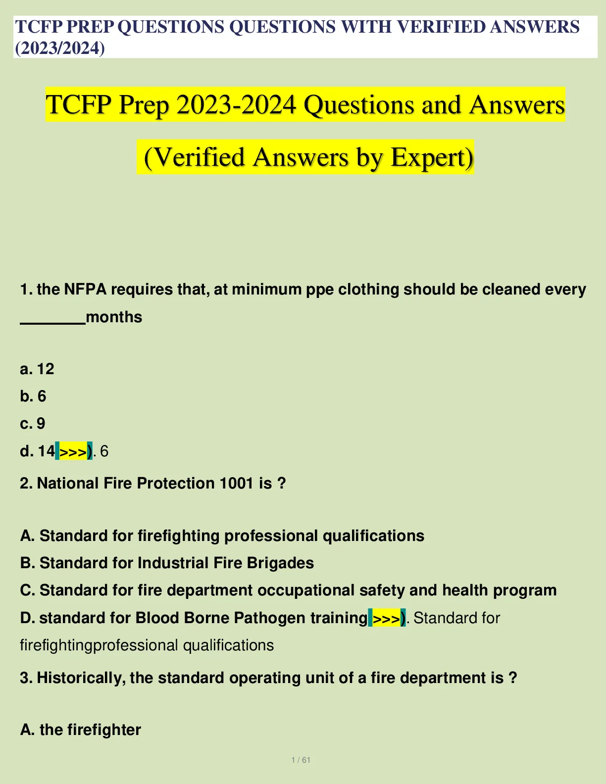 TCFP PREP QUESTIONS QUESTIONS WITH (2023/2024) - DocMerit