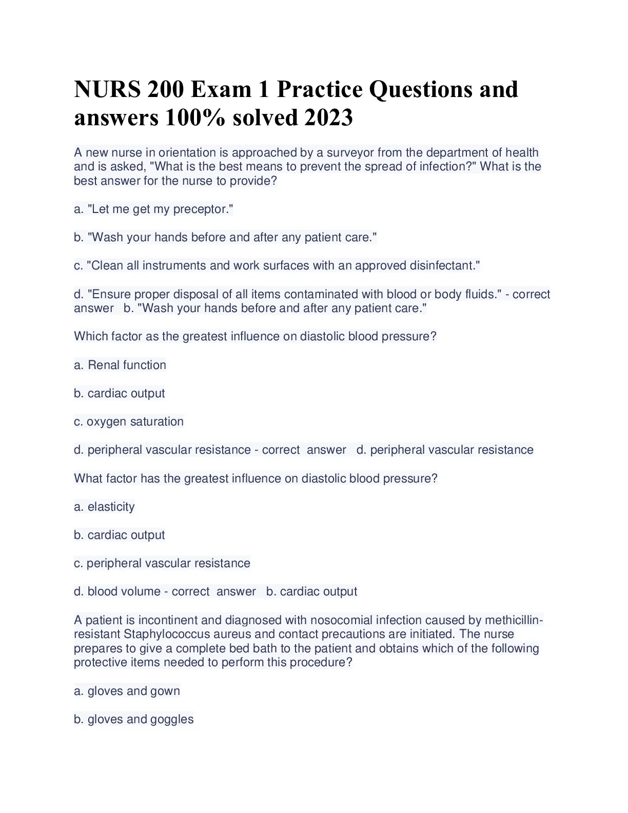 NURS 200 Exam 1 Practice Questions and answers 2024/2025 - DocMerit