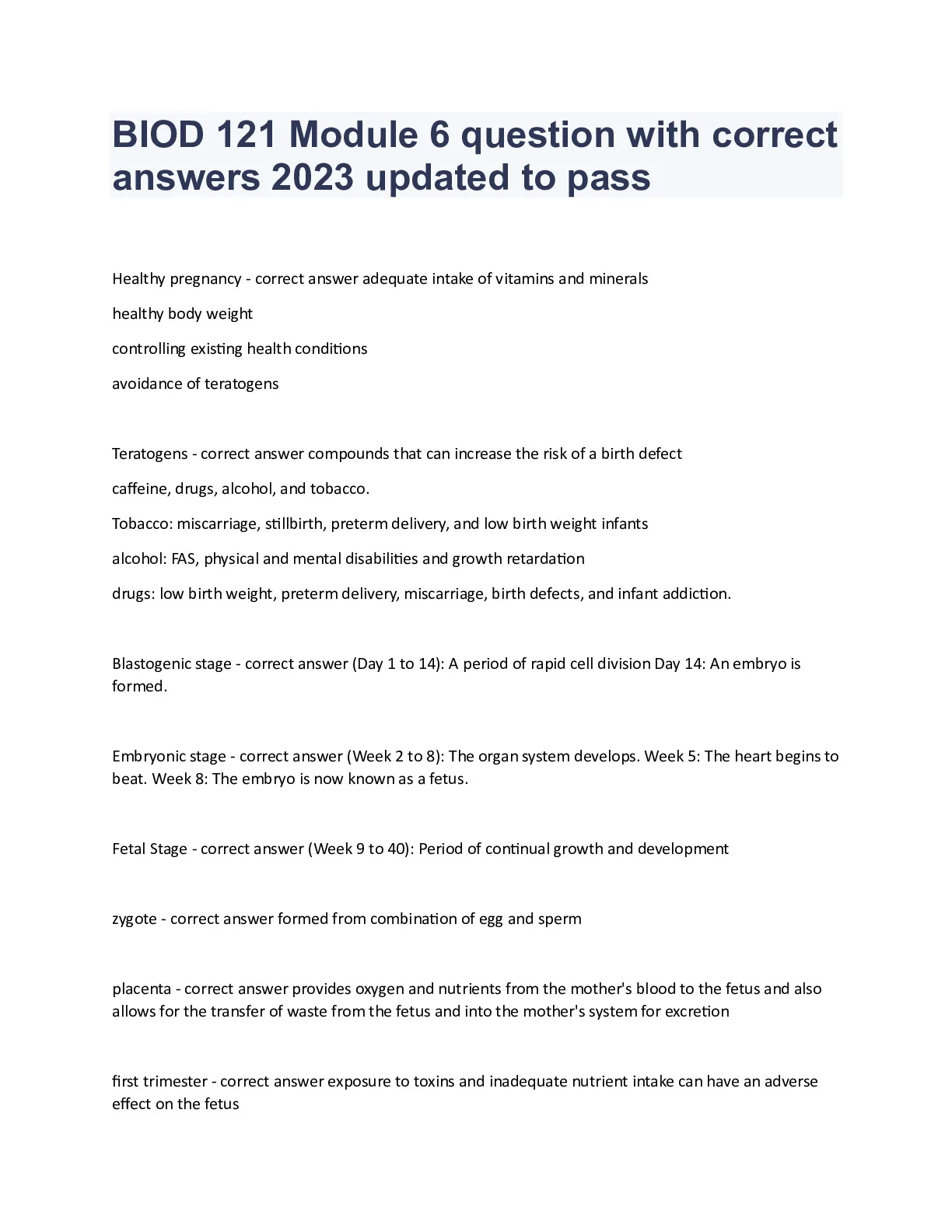 BIOD 121 Module 6 question with correct answers 2024 updated to pass ...