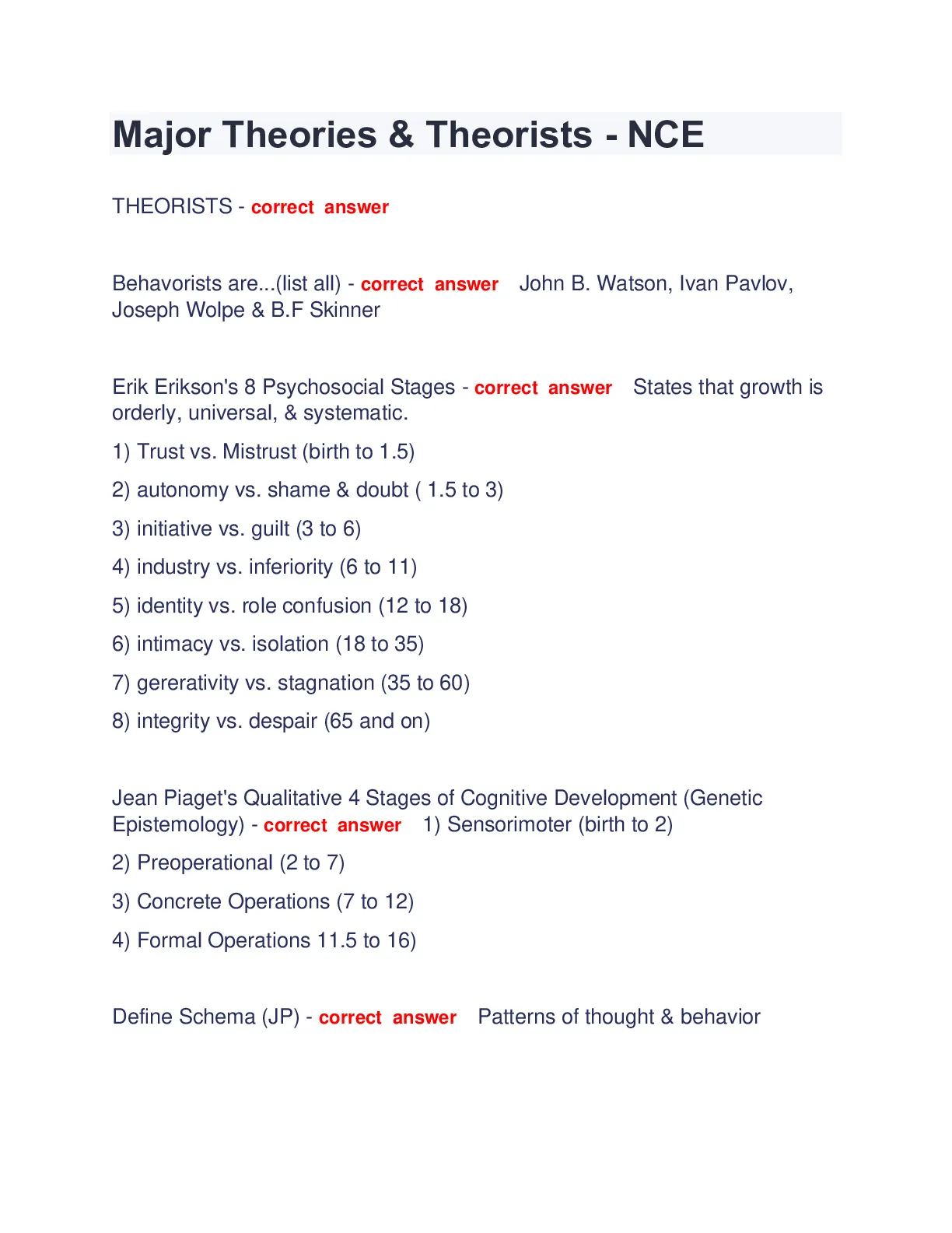 Major Theories Question and answers 100% correct 2024 - DocMerit
