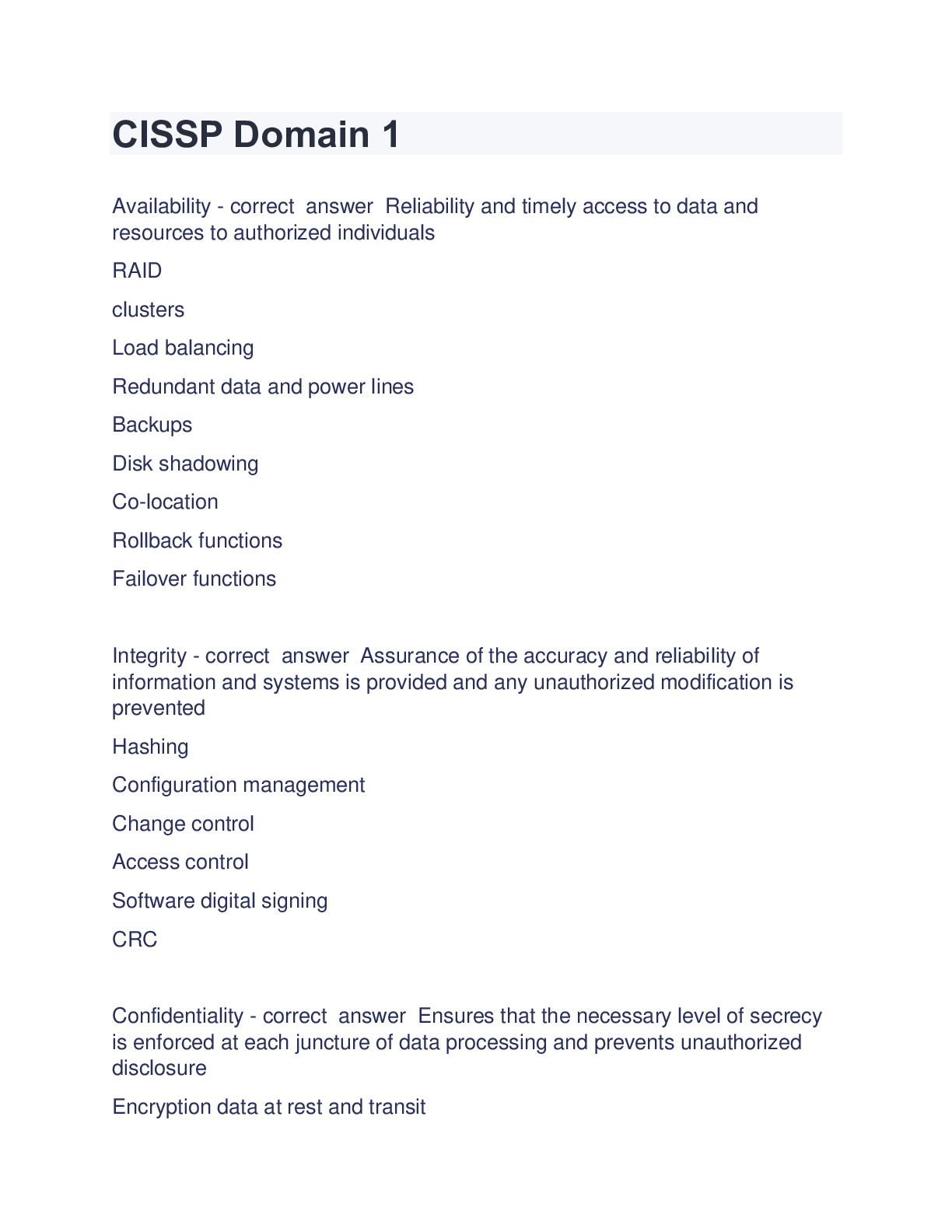 CISSP Domain 1 Question and answers 100 correct 2024 DocMerit