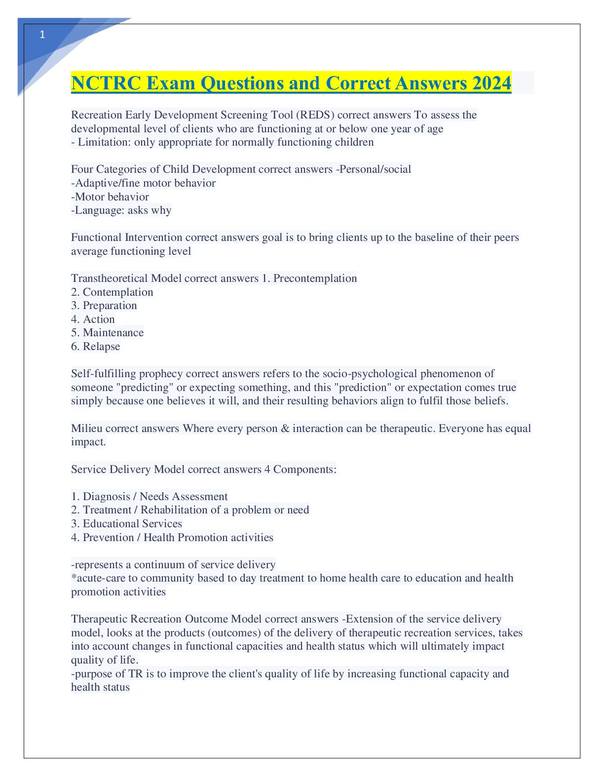 NCTRC Exams with Questions and Answers 2024. - DocMerit