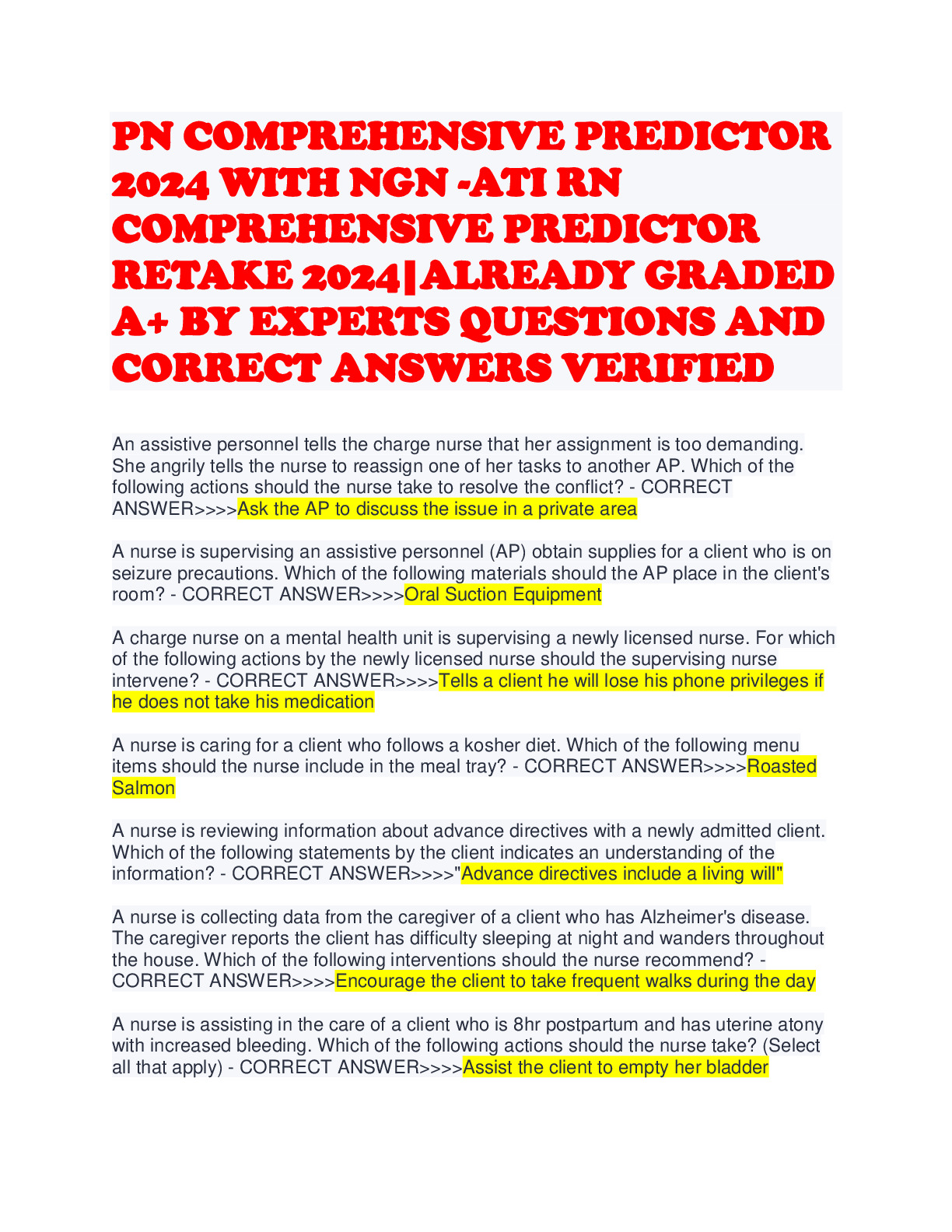 PN COMPREHENSIVE PREDICTOR 2024 WITH NGN ATI RN COMPREHENSIVE PREDICTOR RETAKE 2024 DocMerit