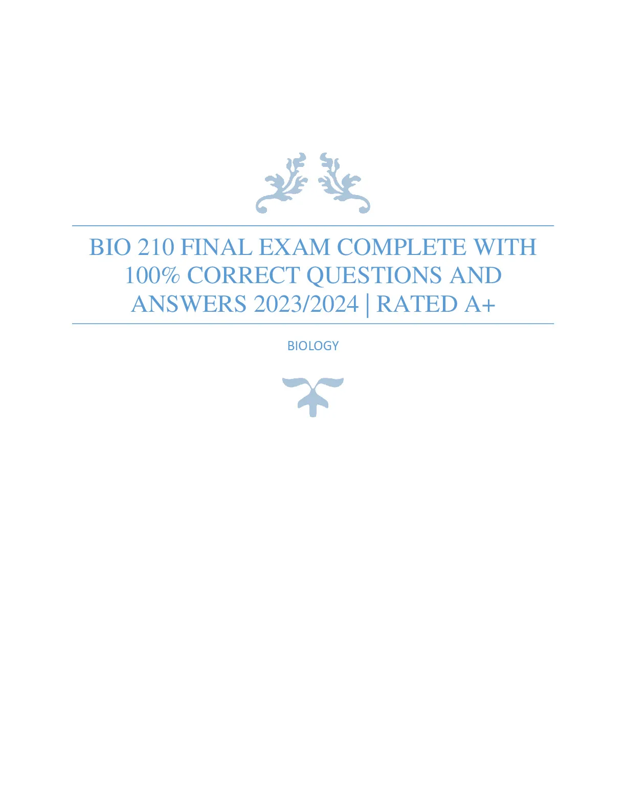 BIO 210 FINAL EXAM COMPLETE WITH 100% CORRECT QUESTIONS AND ANSWERS ...
