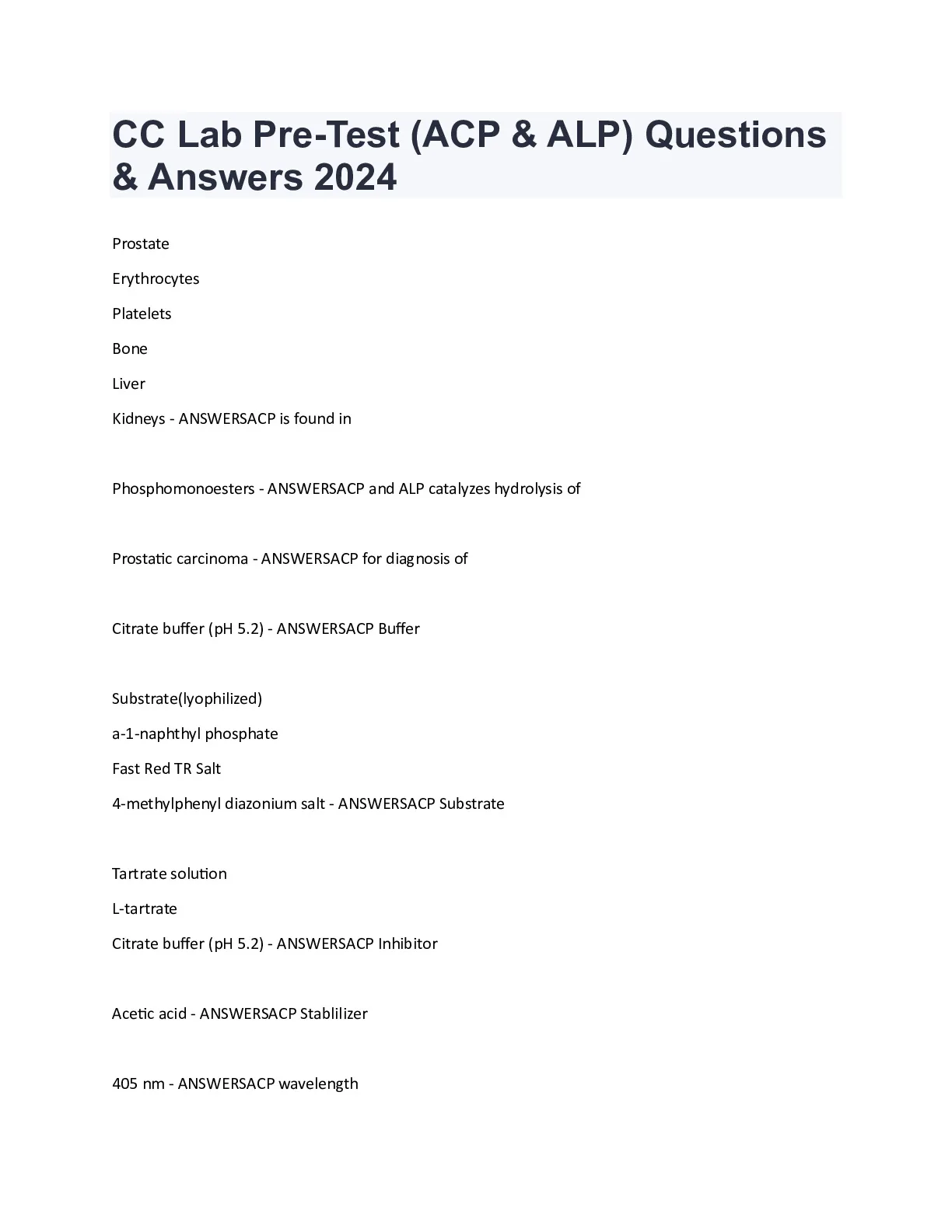 CC Lab Pre-Test (ACP and ALP) Questions and Answers 2024 - DocMerit