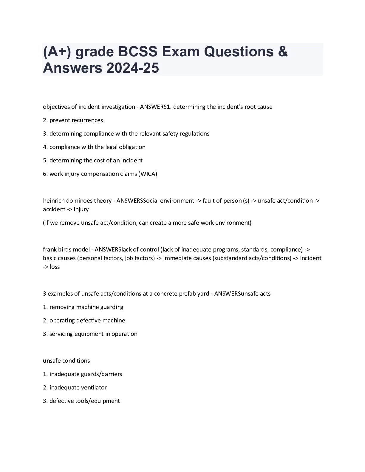 A+) grade BCSS Exam Questions and Answers 2024-25 - DocMerit