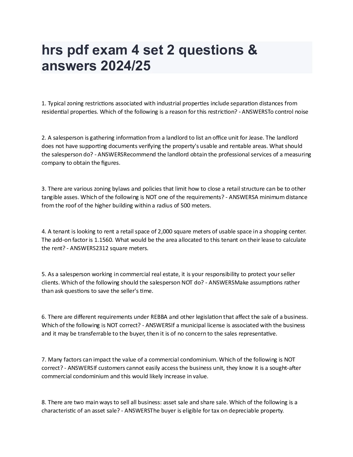hrs pdf exam 4 set 2 questions and answers 2024/25 - DocMerit