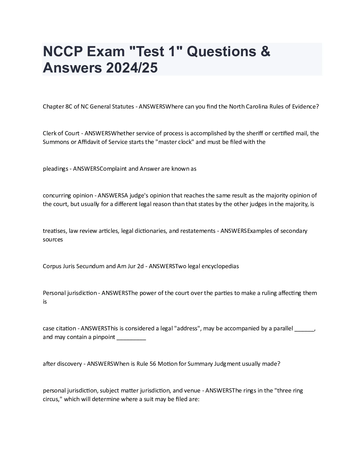 NCCP Exam Test 1 Questions and Answers 2024/25 - DocMerit