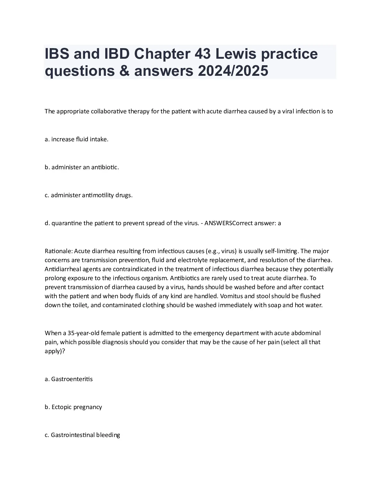 IBS and IBD Chapter 43 Lewis practice questions and answers 2024/2025 ...
