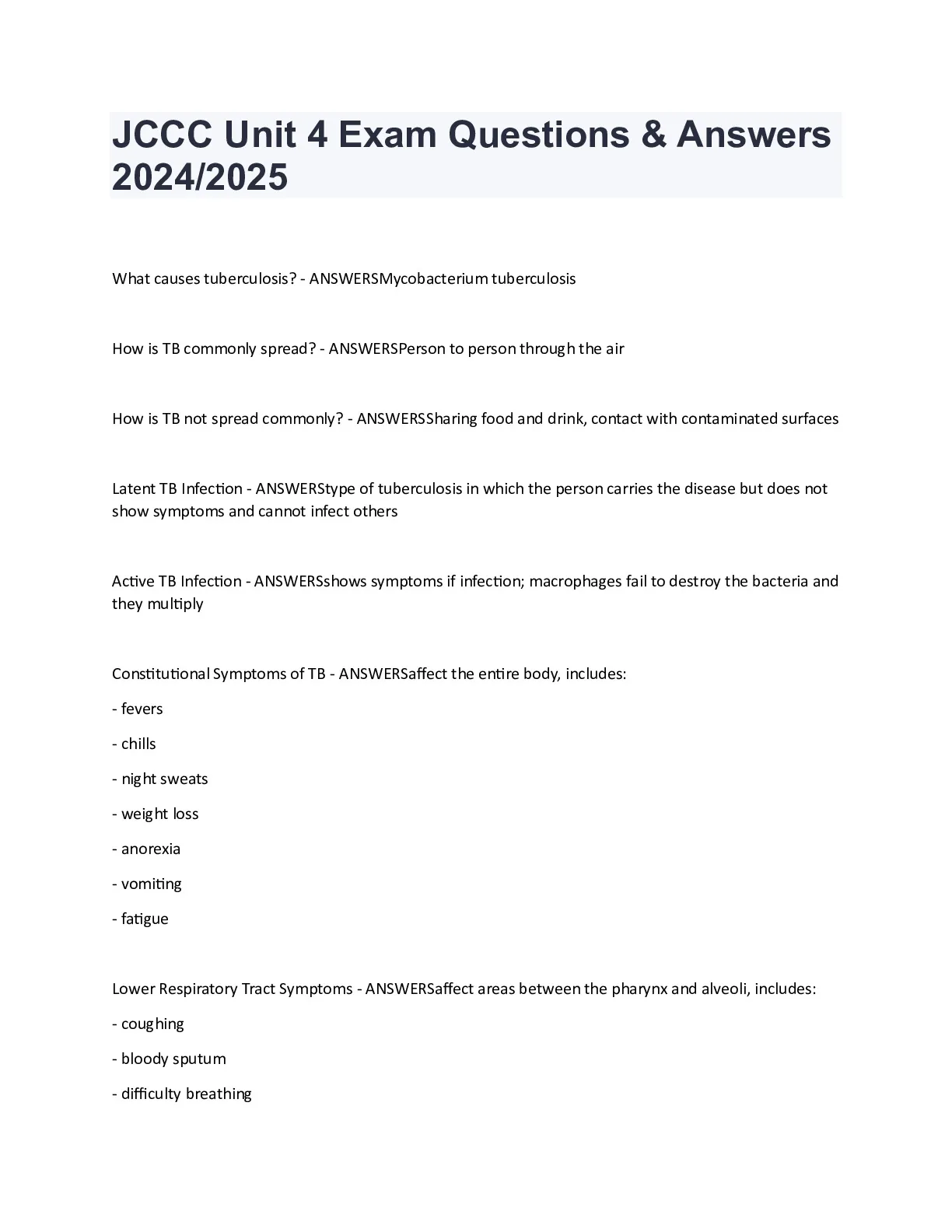 JCCC Unit 4 Exam Questions and Answers 2024/2025 - DocMerit