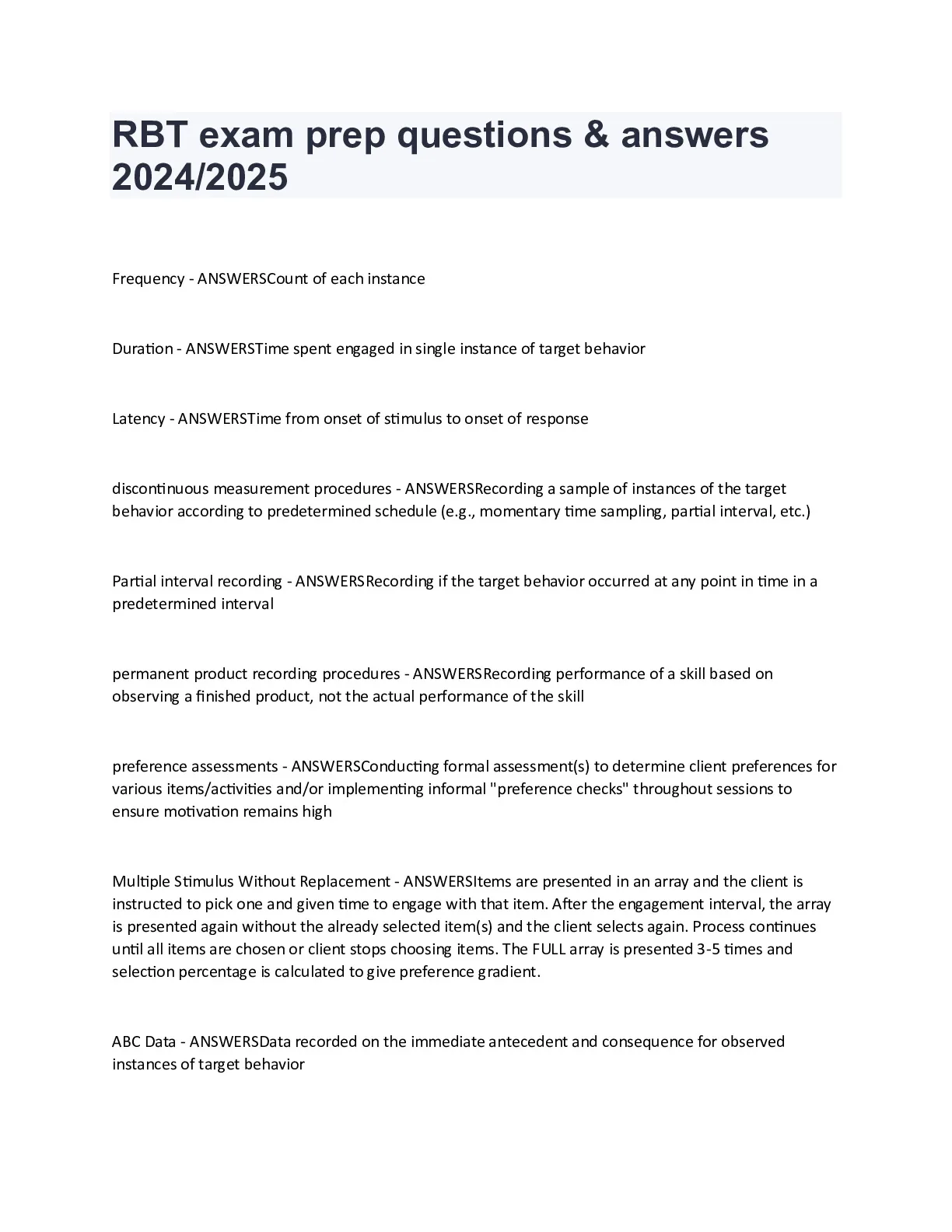RBT exam prep questions and answers 2024/2025 - DocMerit