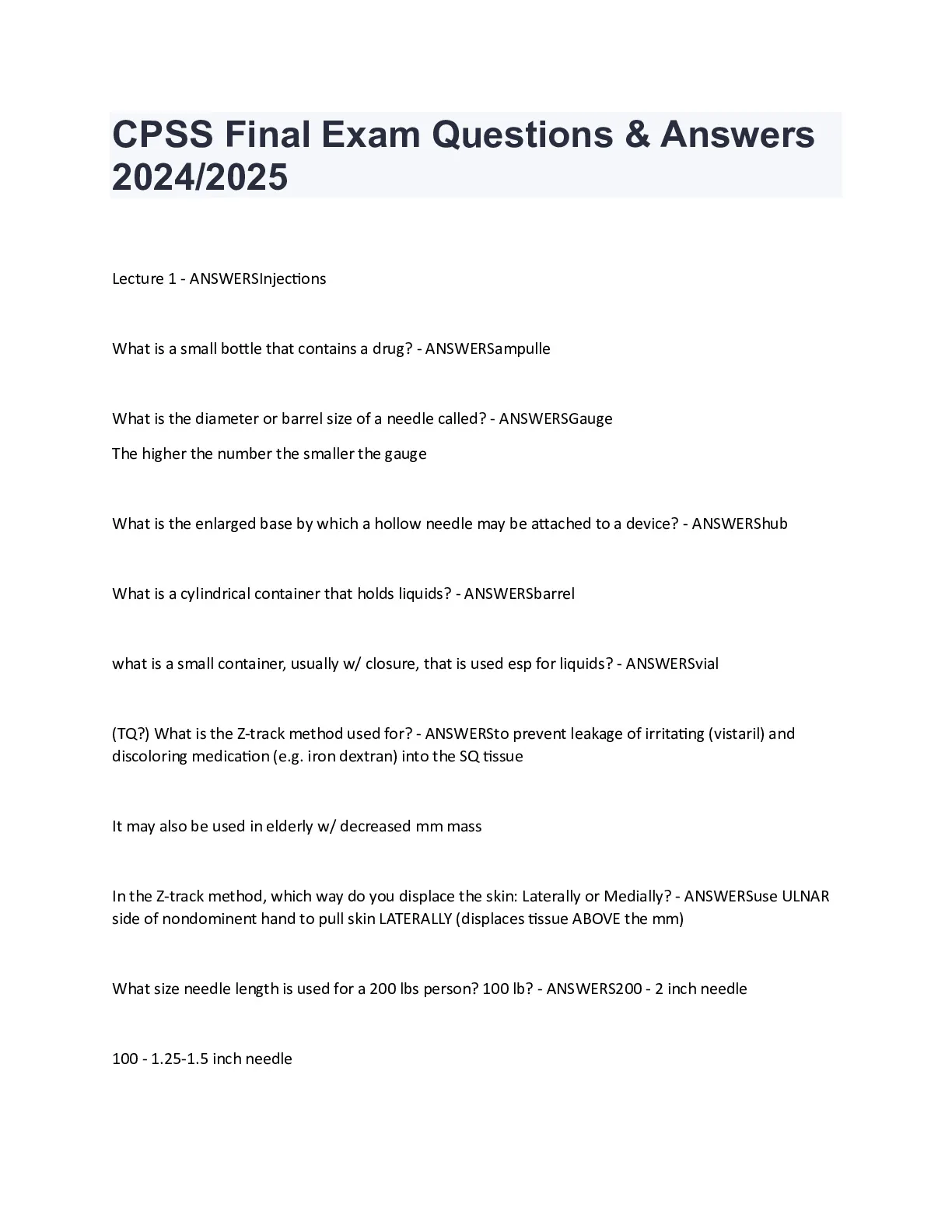 CPSS Final Exam Questions and Answers 2024/2025 - DocMerit