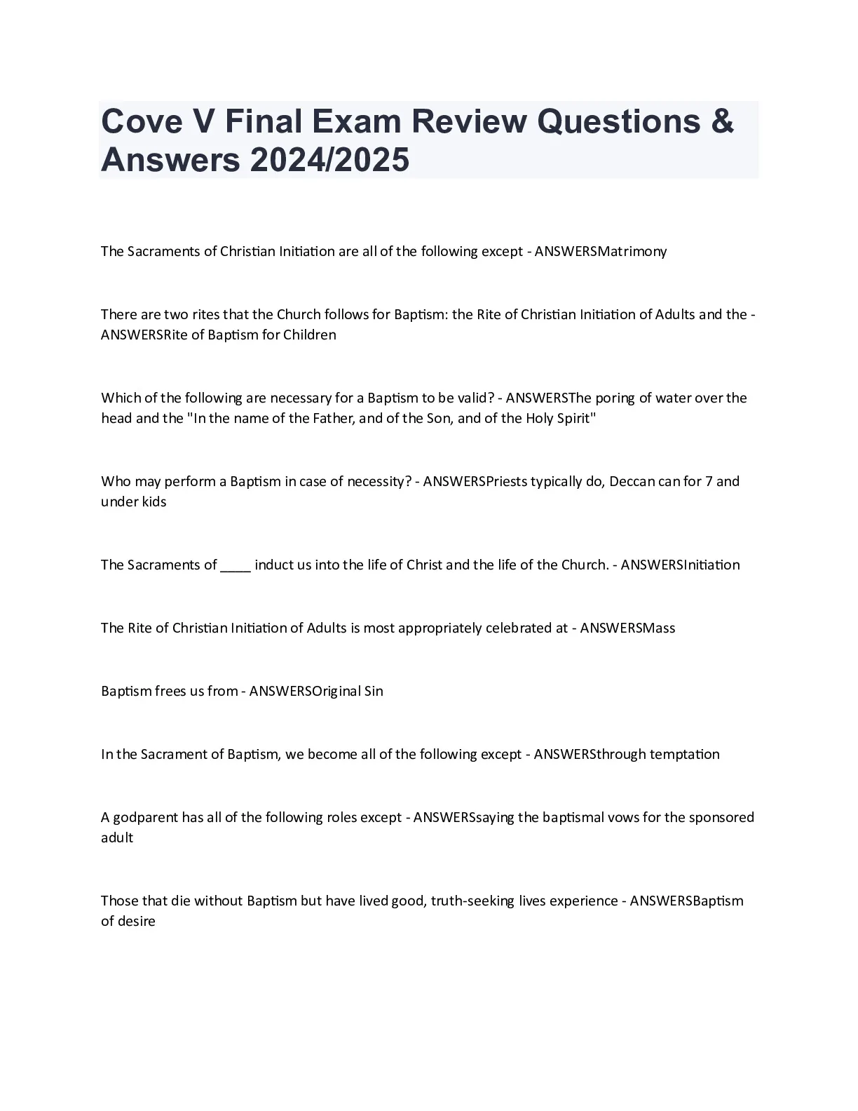 Cove V Final Exam Review Questions and Answers 2024/2025 - DocMerit