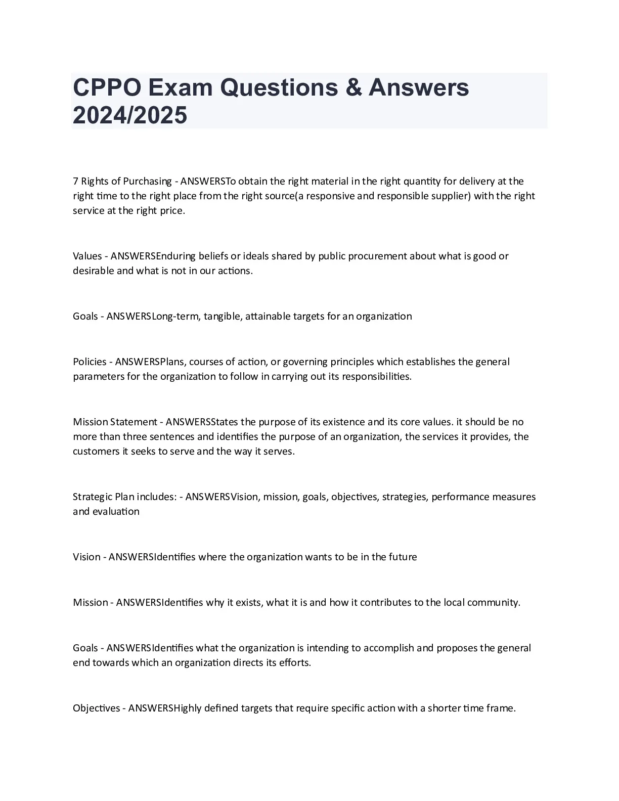CPPO Exam Questions and Answers 2024/2025 - DocMerit