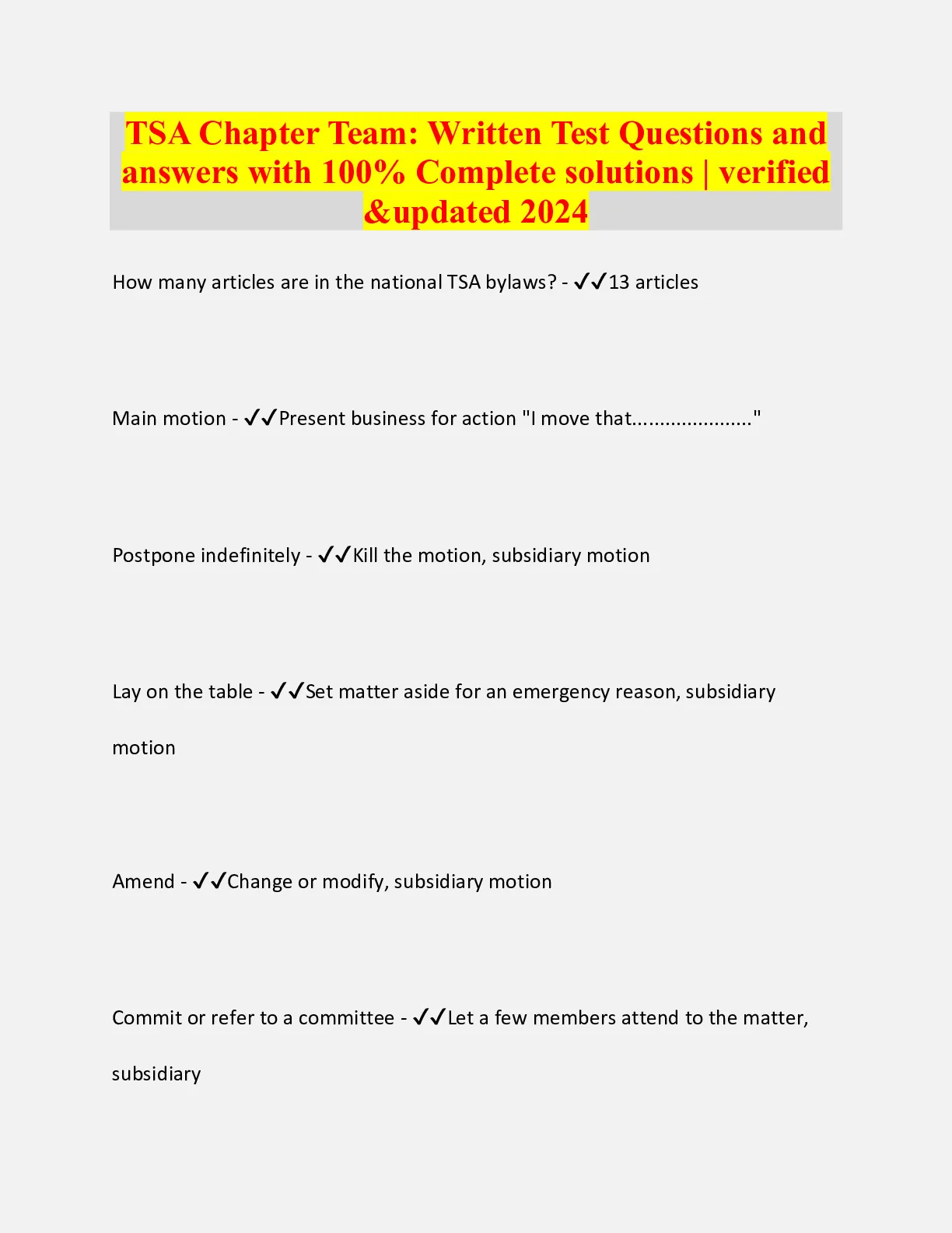 TSA Chapter Team: Written Test Questions and answers with 100% Complete ...