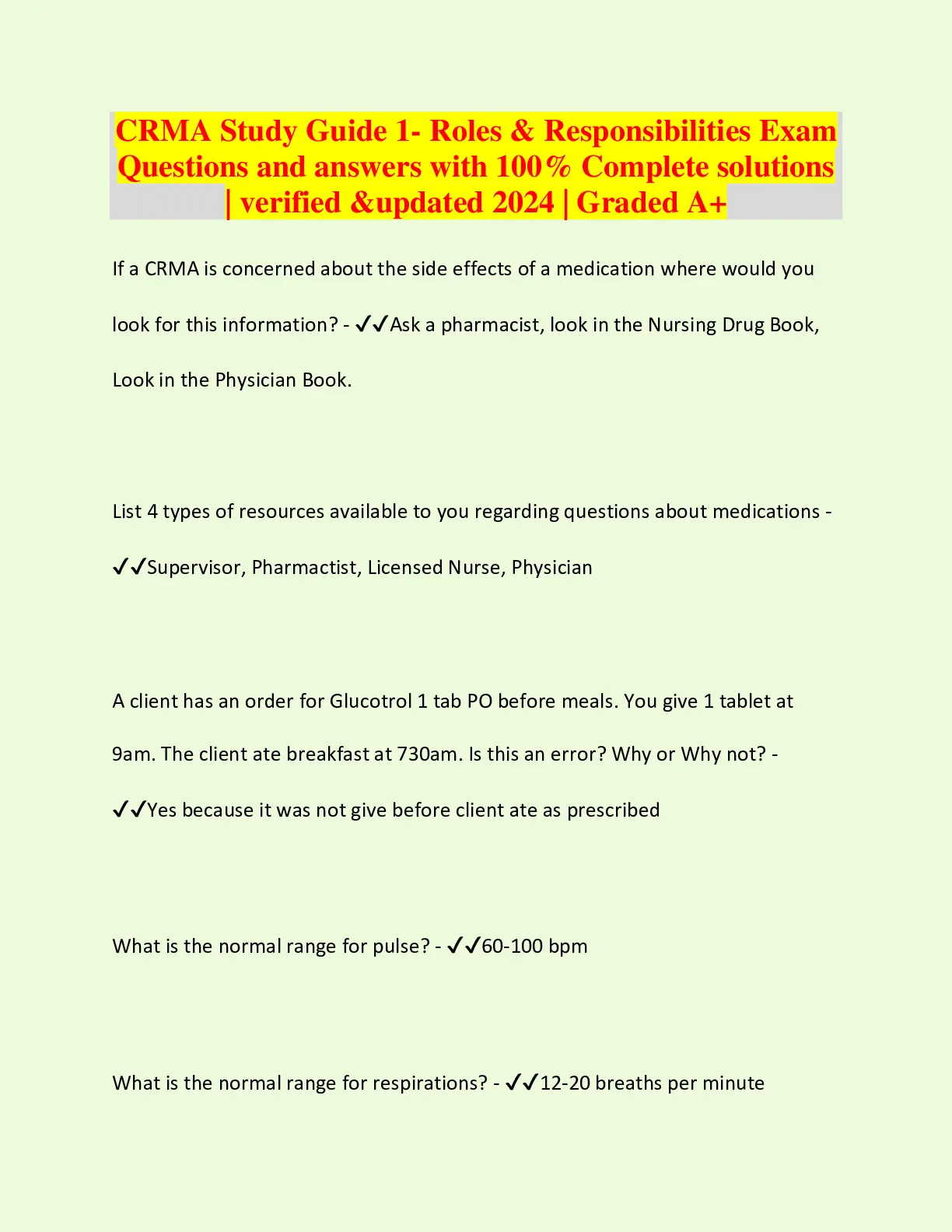CRMA Study Guide 1- Roles and Responsibilities Exam Questions and ...