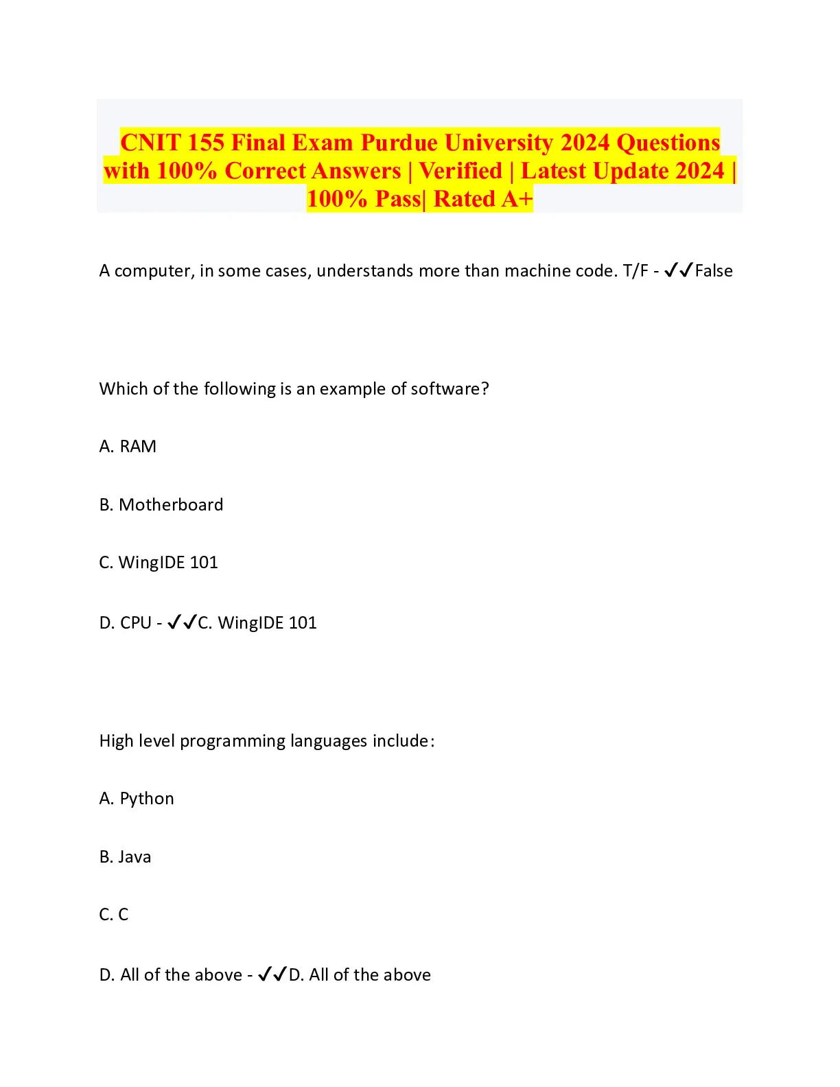 CNIT 155 Final Exam Purdue University 2024 Questions with Answers ...
