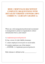 RIMS CRMP EXAM 2024 NEWEST  COMPLETE 200 QUESTIONS WITH  DETAILED VERIFIED ANSWERS (100%  CORRECT) /ALREADY GRADED A+