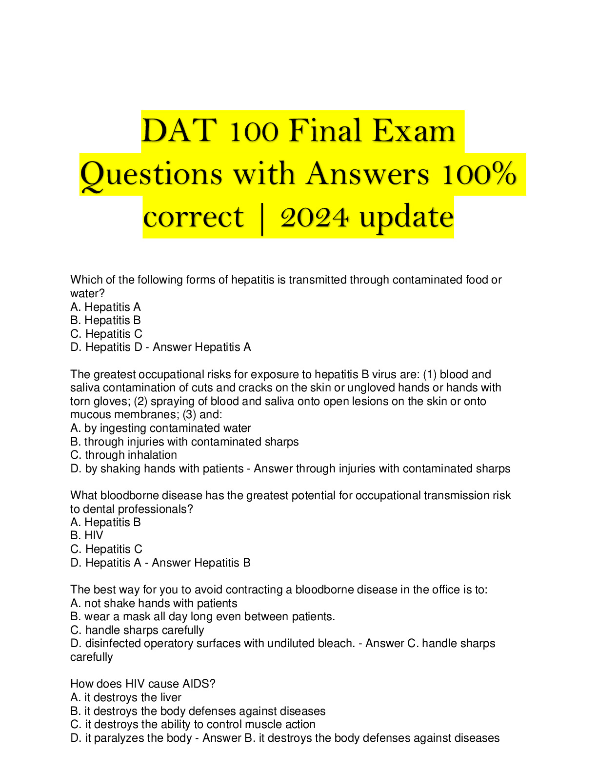DAT 100 Final Exam Questions with Answers 100% correct | 2024 update ...