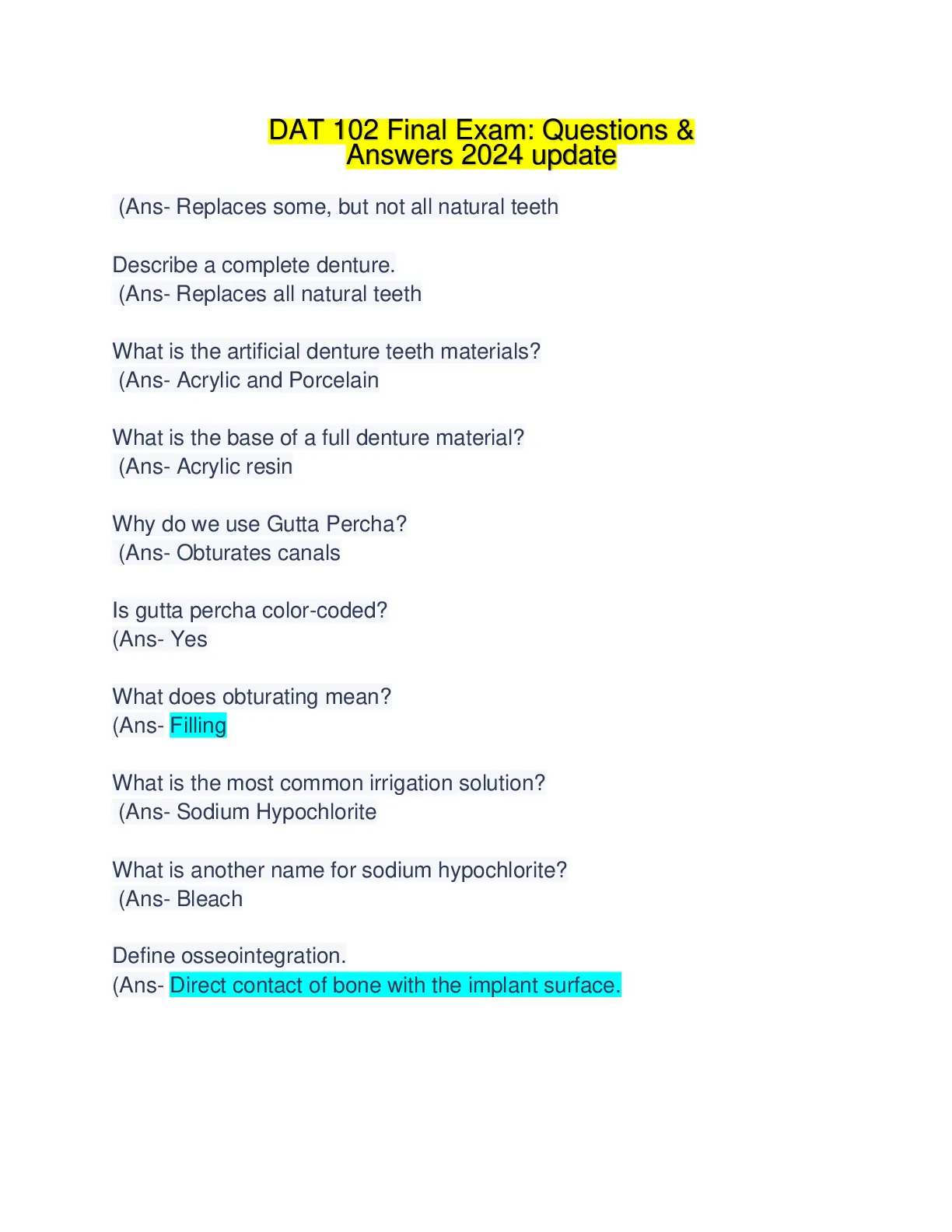 DAT 100 Final Exam Questions with Answers 100% correct | 2024 update ...