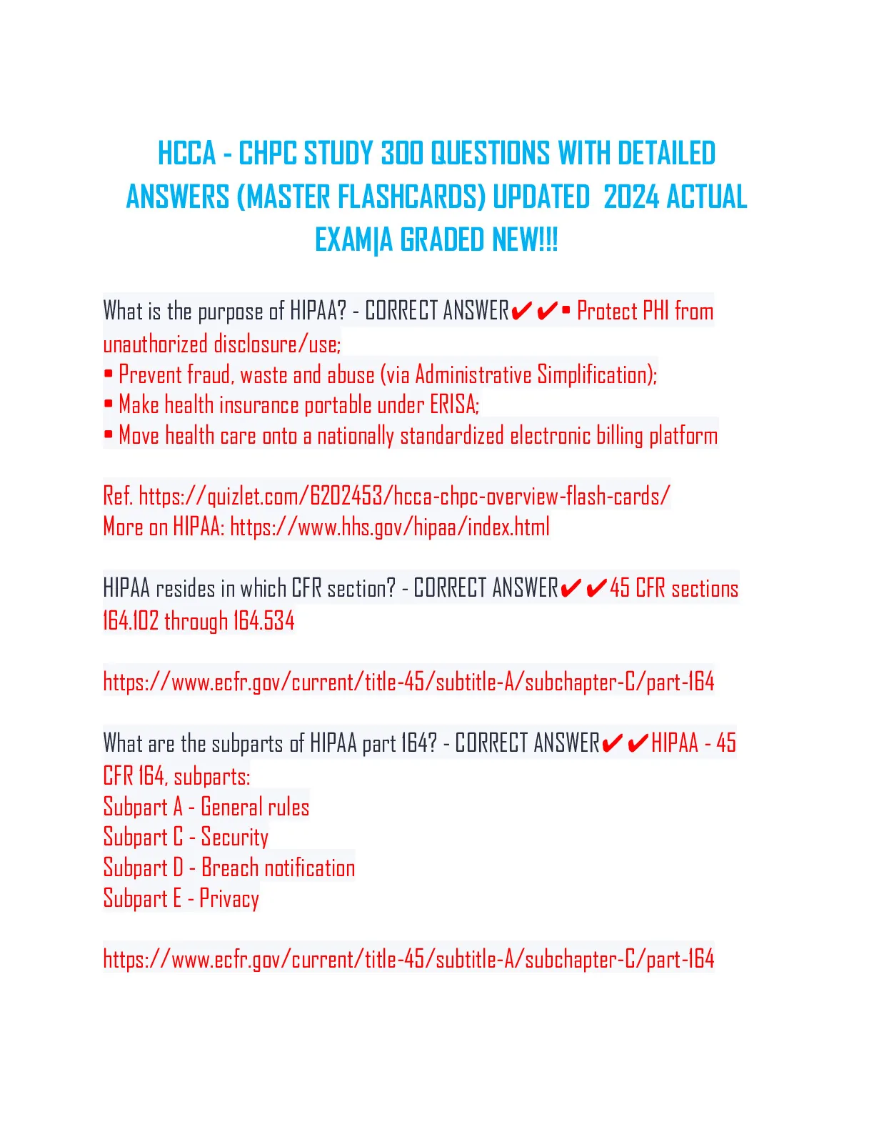 HCCA - CHPC STUDYGUIDE 300 QUESTIONS WITH DETAILED ANSWERS(MASTER ...