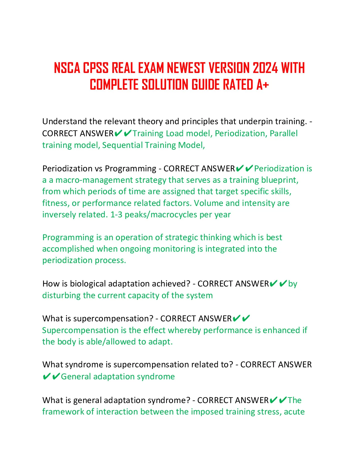 NSCA CPSS NEWEST VERSION 2024 WITH COMPLETE SOLUTION GUIDE - DocMerit