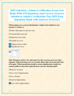 2025 Salesforce Admin Certification Exam Test  Bank With 470 Questions and Correct Answers/  Salesforce Admin Certification Test 2025 Prep  Questions Bank with Answers (Newest!)